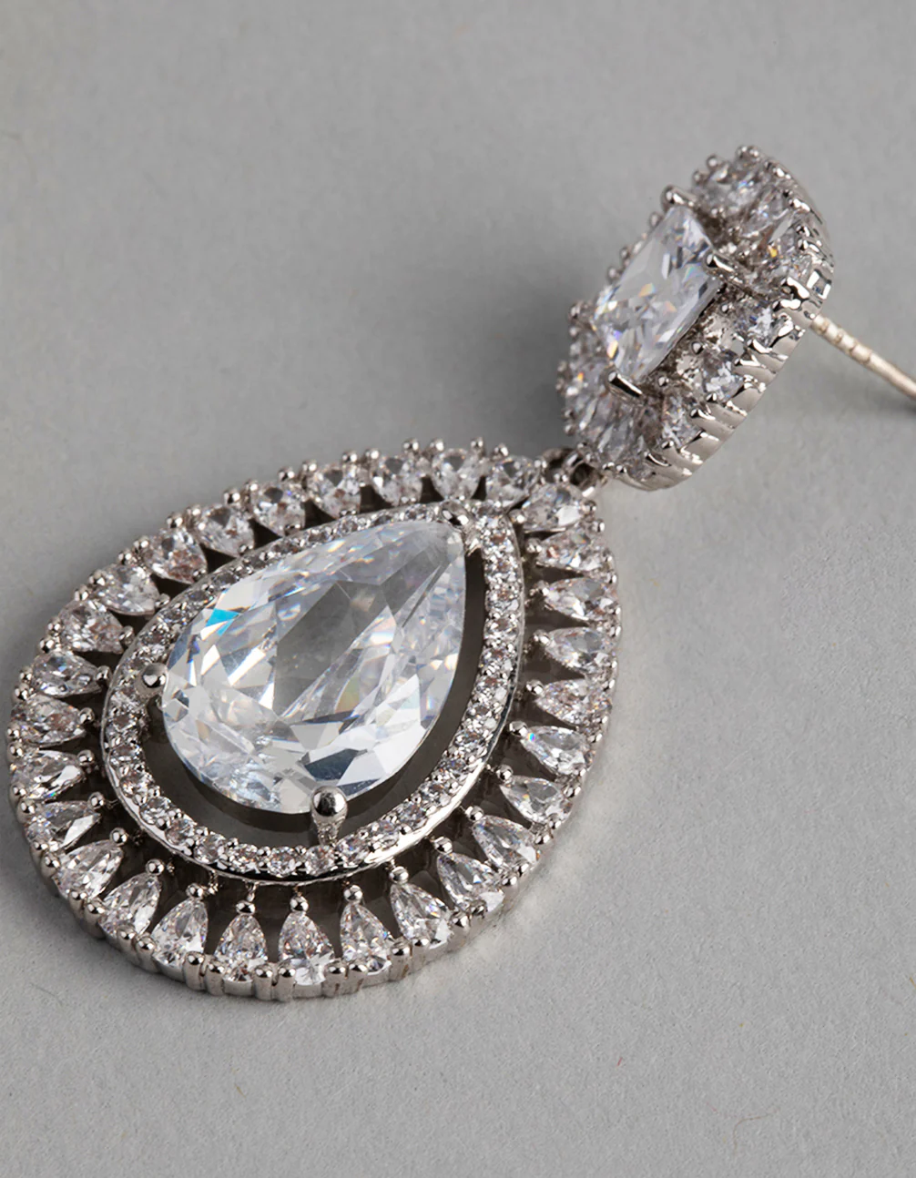 Silver Cubic Zirconia Pear Drop Earrings - Image 3