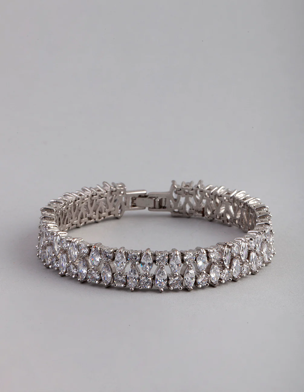 Silver Cubic Zirconia Oval Bracelet - Image 2