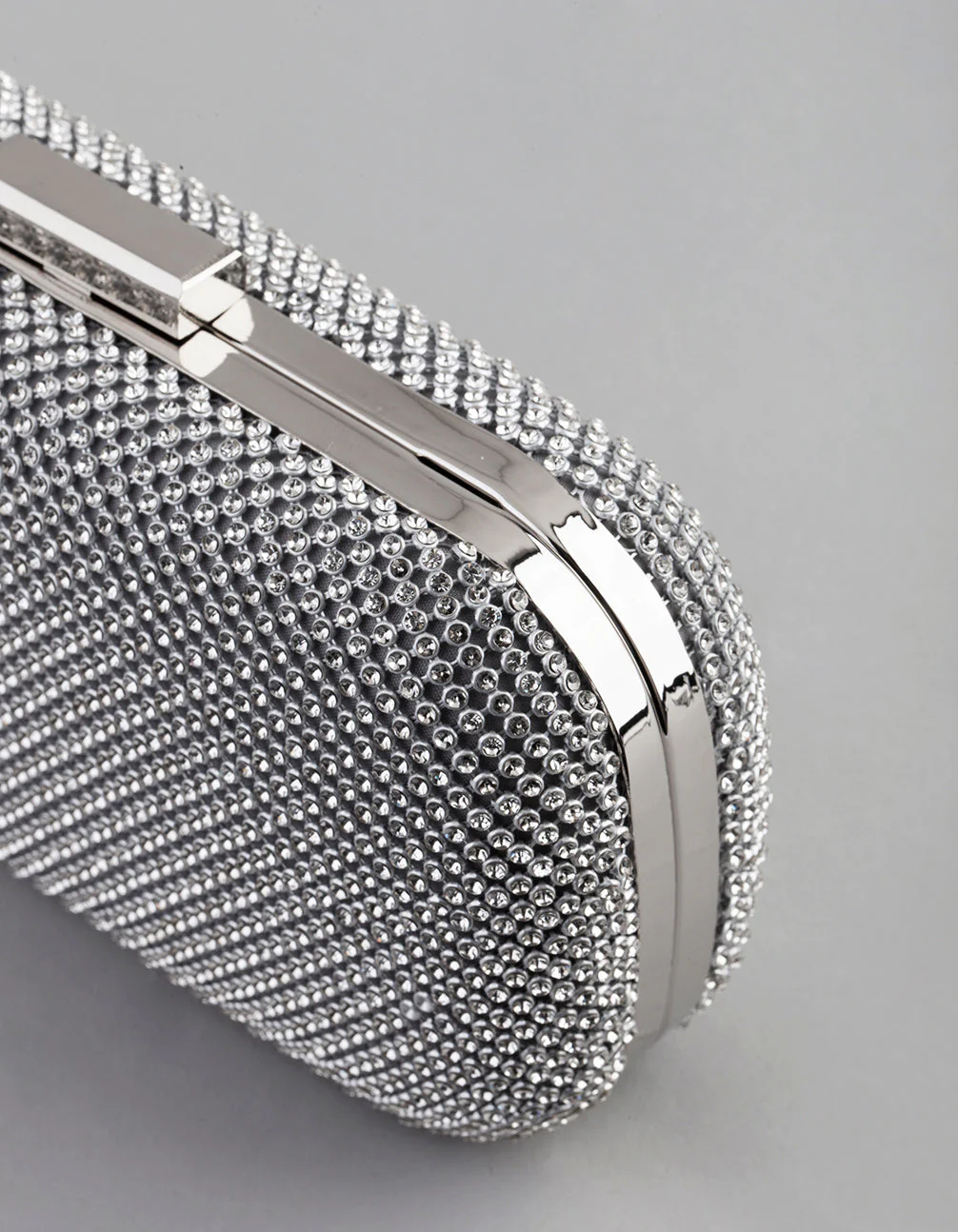 Silver Diamante Rounded Rectangular Clutch - Image 2