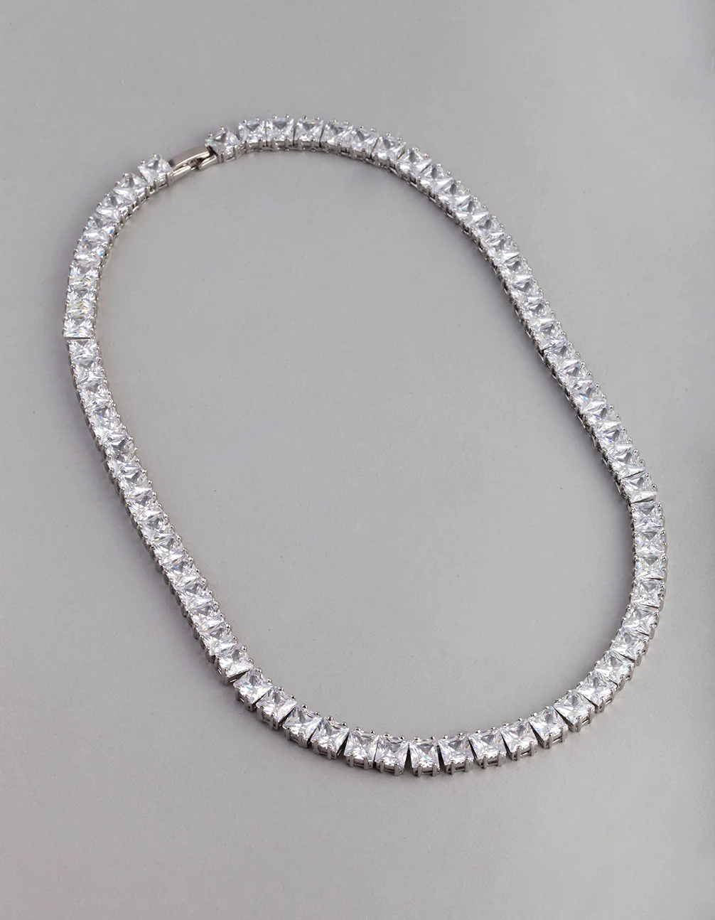Silver Cubic Zirconia Statement Square Necklace - Image 3