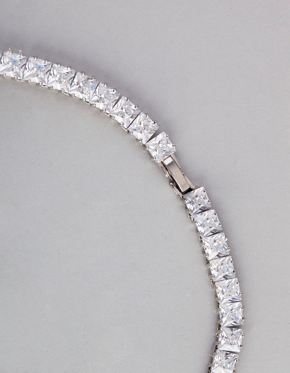 Silver Cubic Zirconia Statement Square Necklace - Image 4