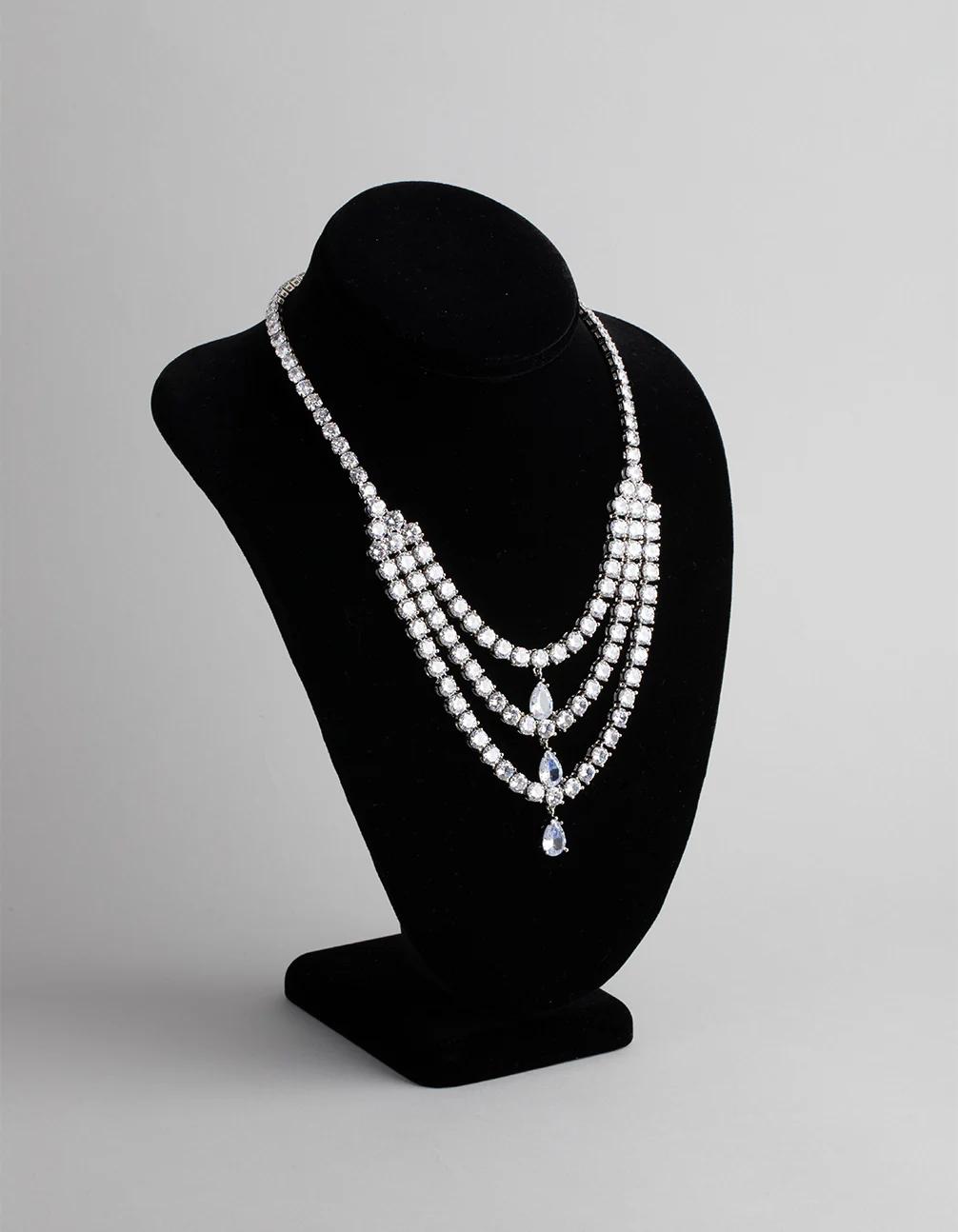 Silver Cubic Zirconia Layered Statement Necklace - Image 2