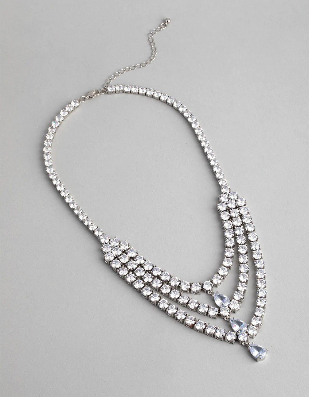 Silver Cubic Zirconia Layered Statement Necklace - Image 4