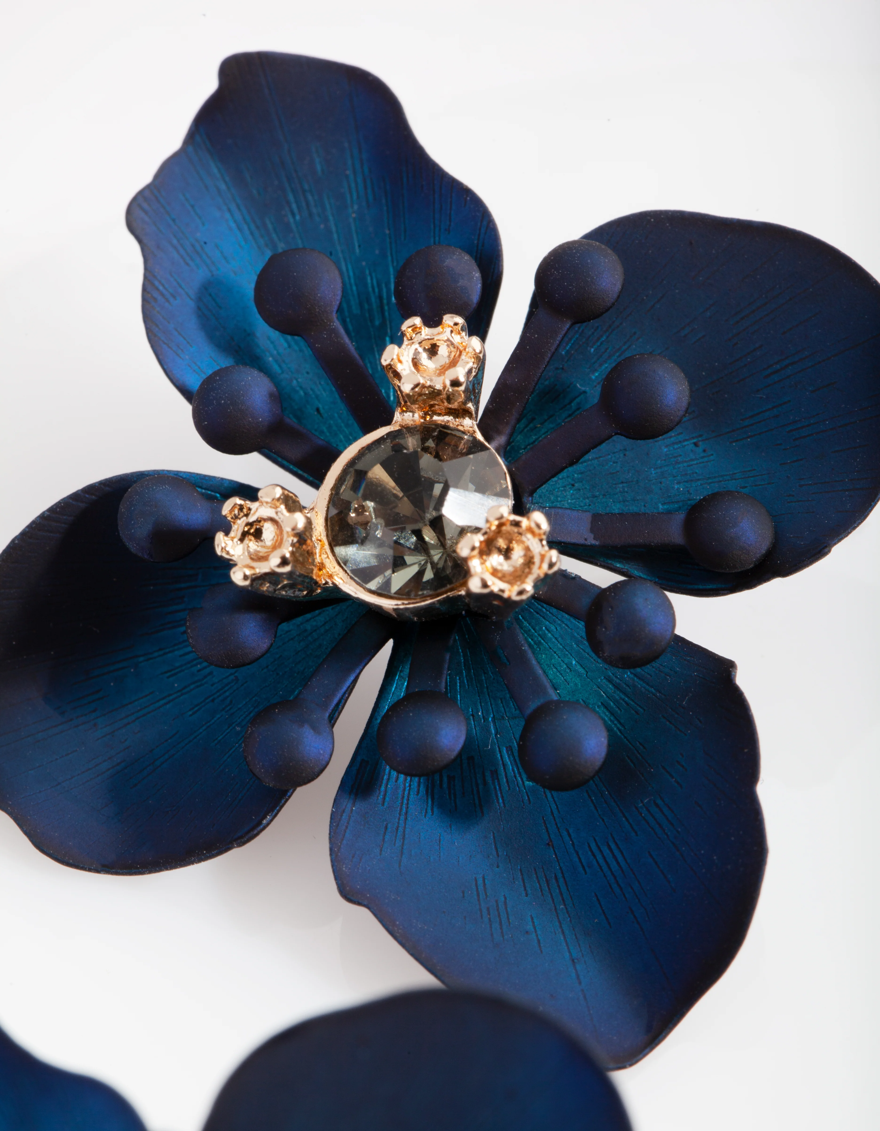 Navy Matte Coated Orchid Stud Earrings - Image 4