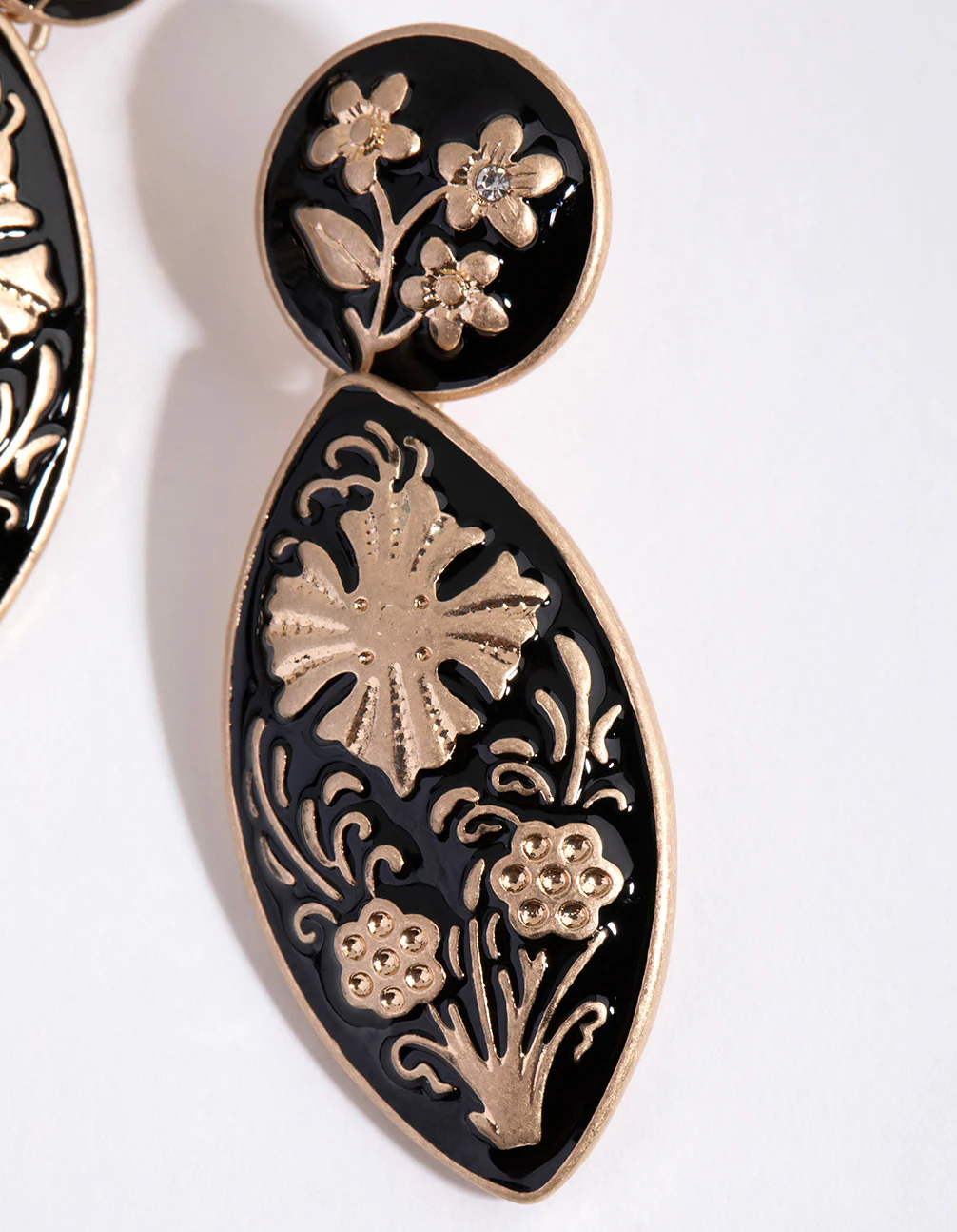 Gold Floral Enamel Drop Earrings - Image 2