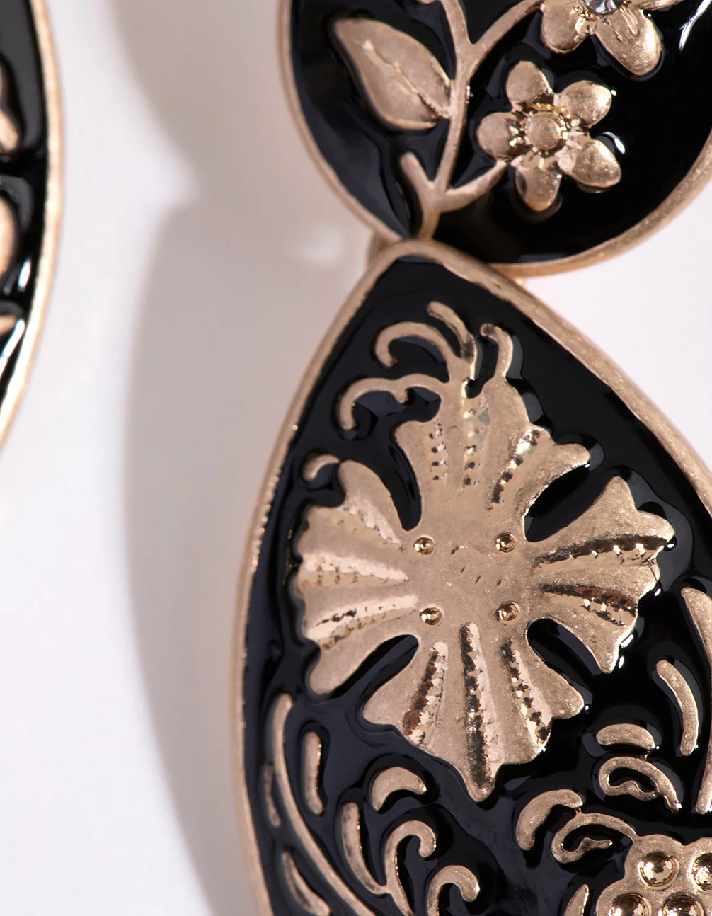 Gold Floral Enamel Drop Earrings - Image 3