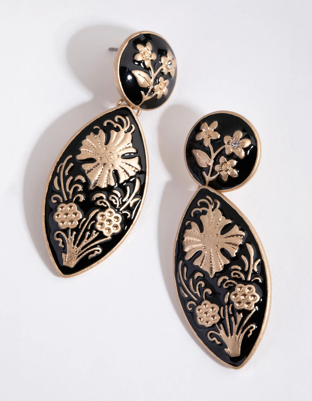Gold Floral Enamel Drop Earrings - Image 4