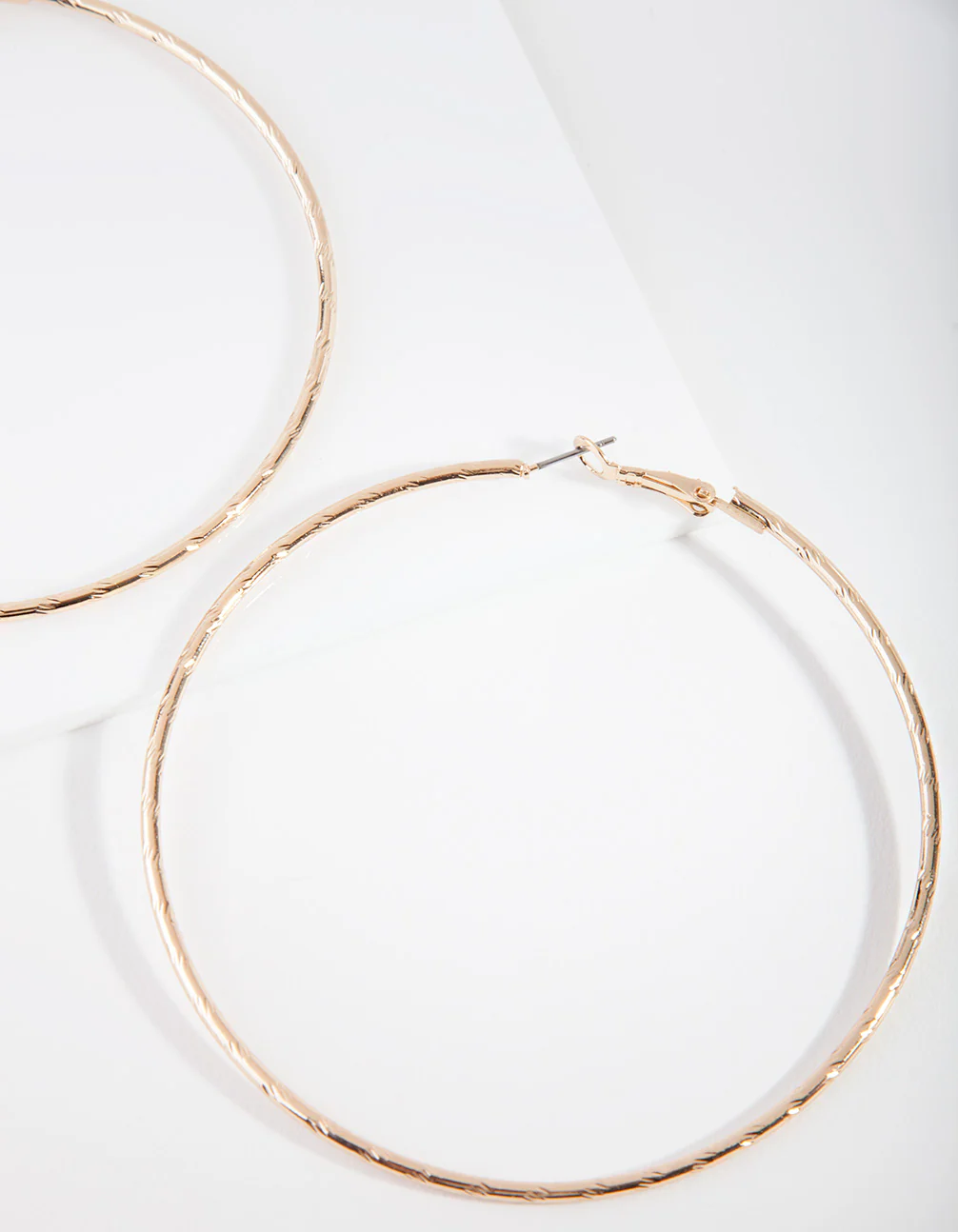 Gold Fine Textured Hoop Earrings - Image 2