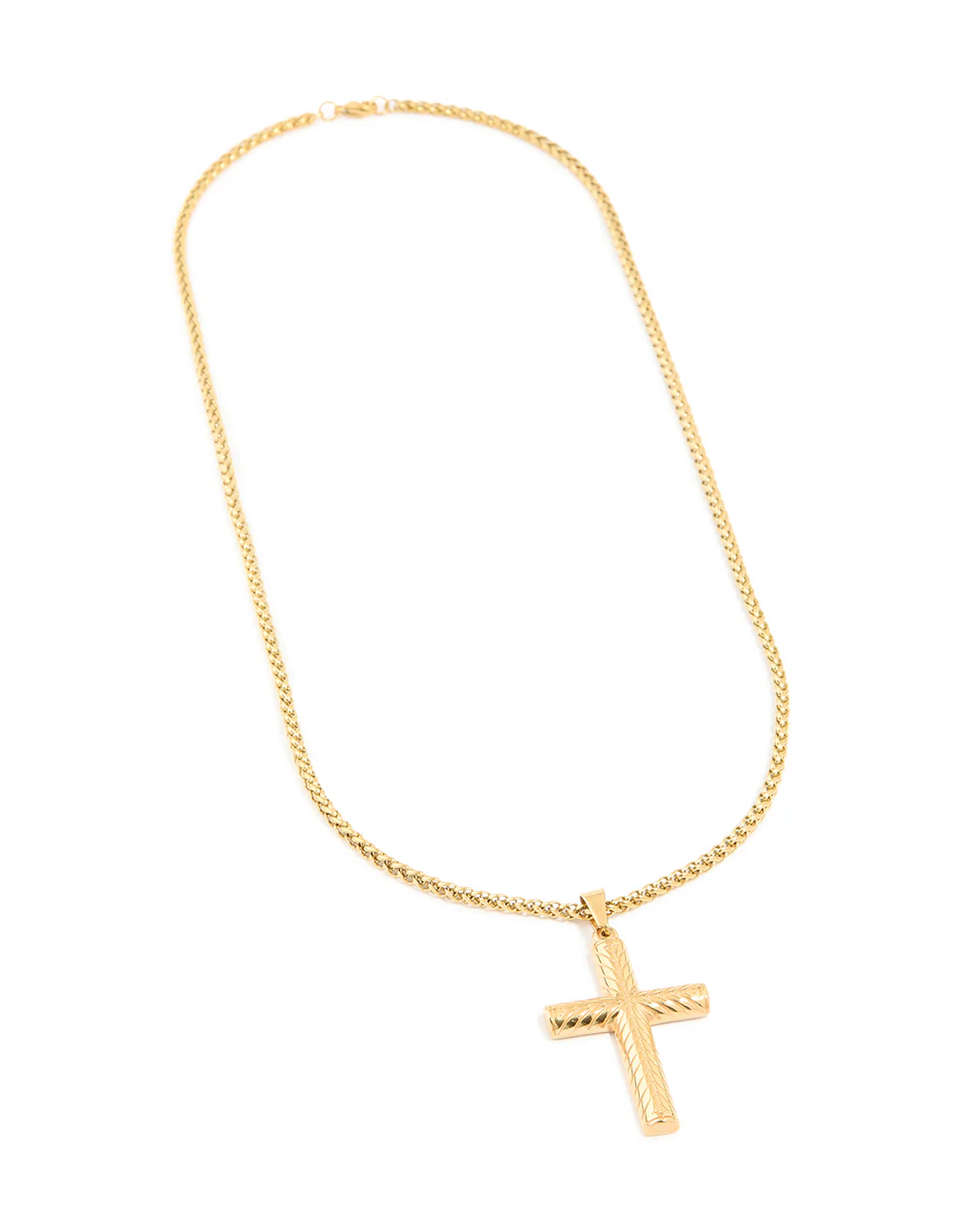 Mens Waterproof Gold Plated Stainless Steel Detailed Cross Pendant Necklace - Image 2