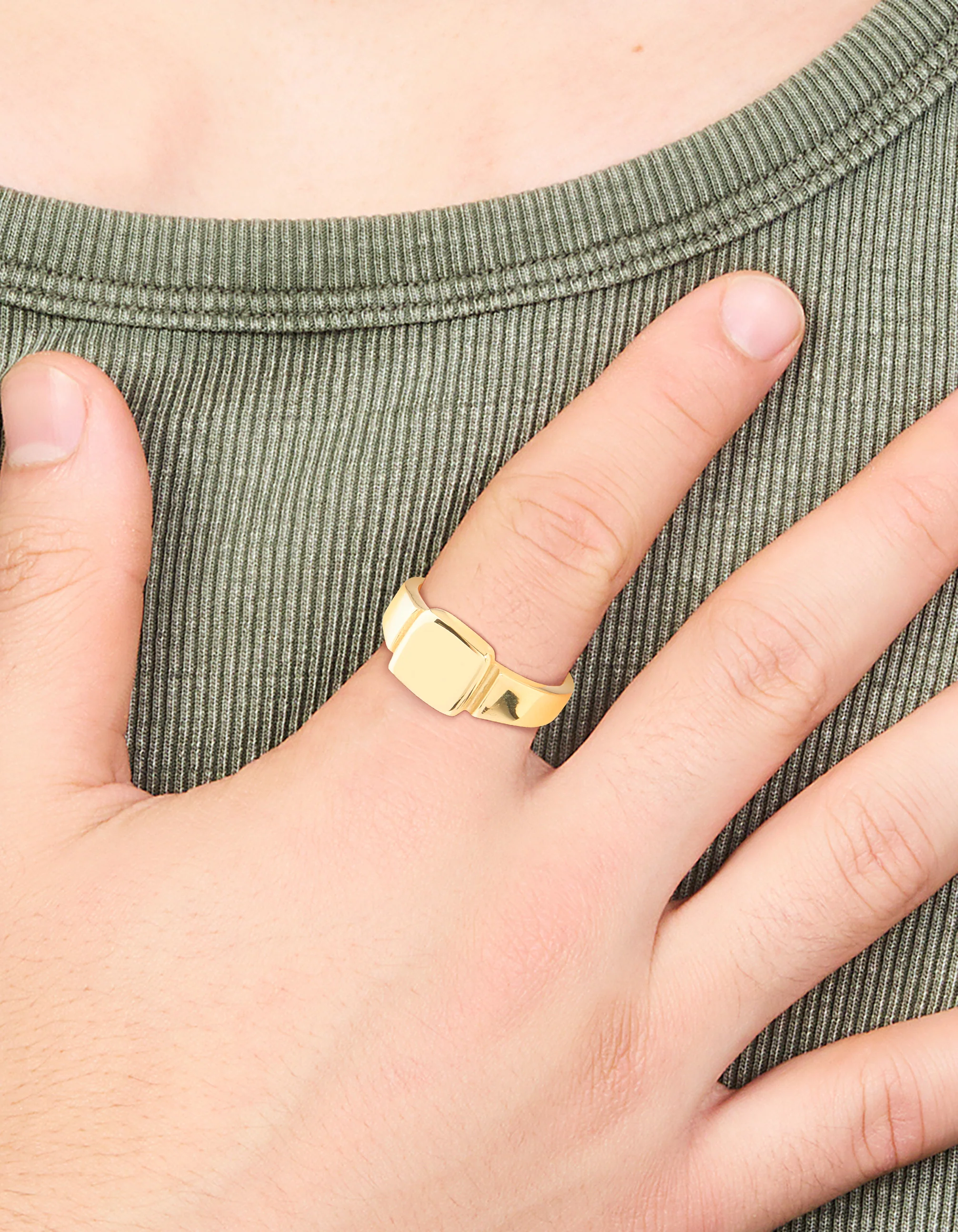 Mens Waterproof Gold Plated Stainless Steel Square Signet Ring - Image 2