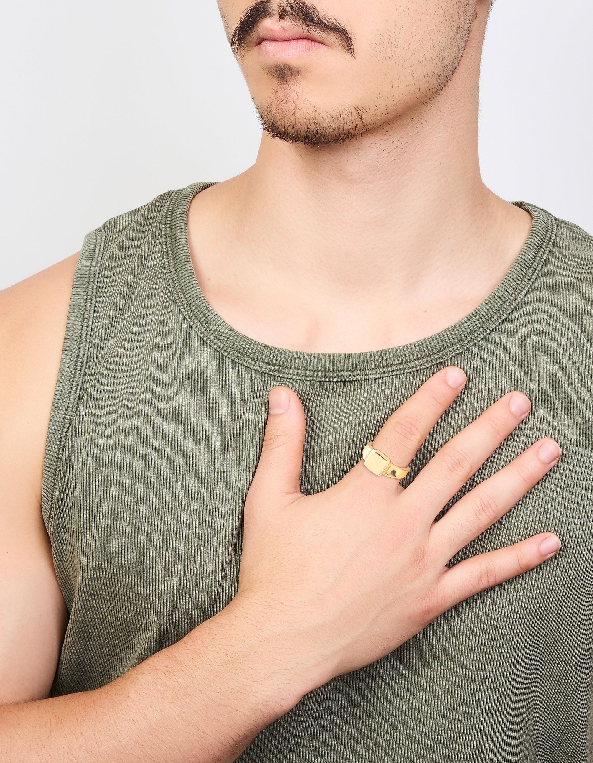 Mens Waterproof Gold Plated Stainless Steel Square Signet Ring - Image 3
