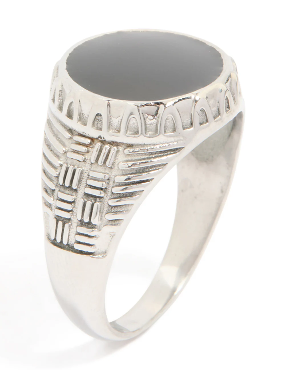 Mens Waterproof Stainless Steel Black Enamel Signet Ring - Image 4