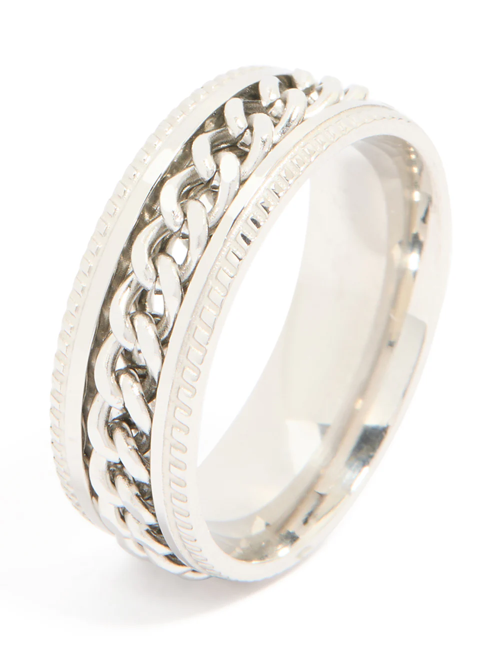 Mens Waterproof Stainless Steel Chain Detail Band Ring - Image 4