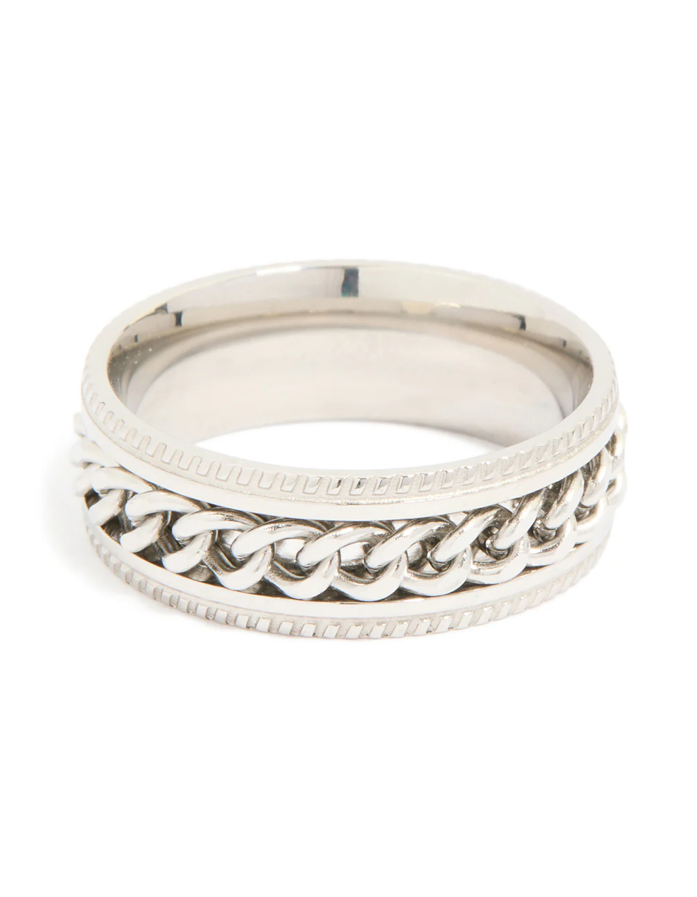 Mens Waterproof Stainless Steel Chain Detail Band Ring - Image 5