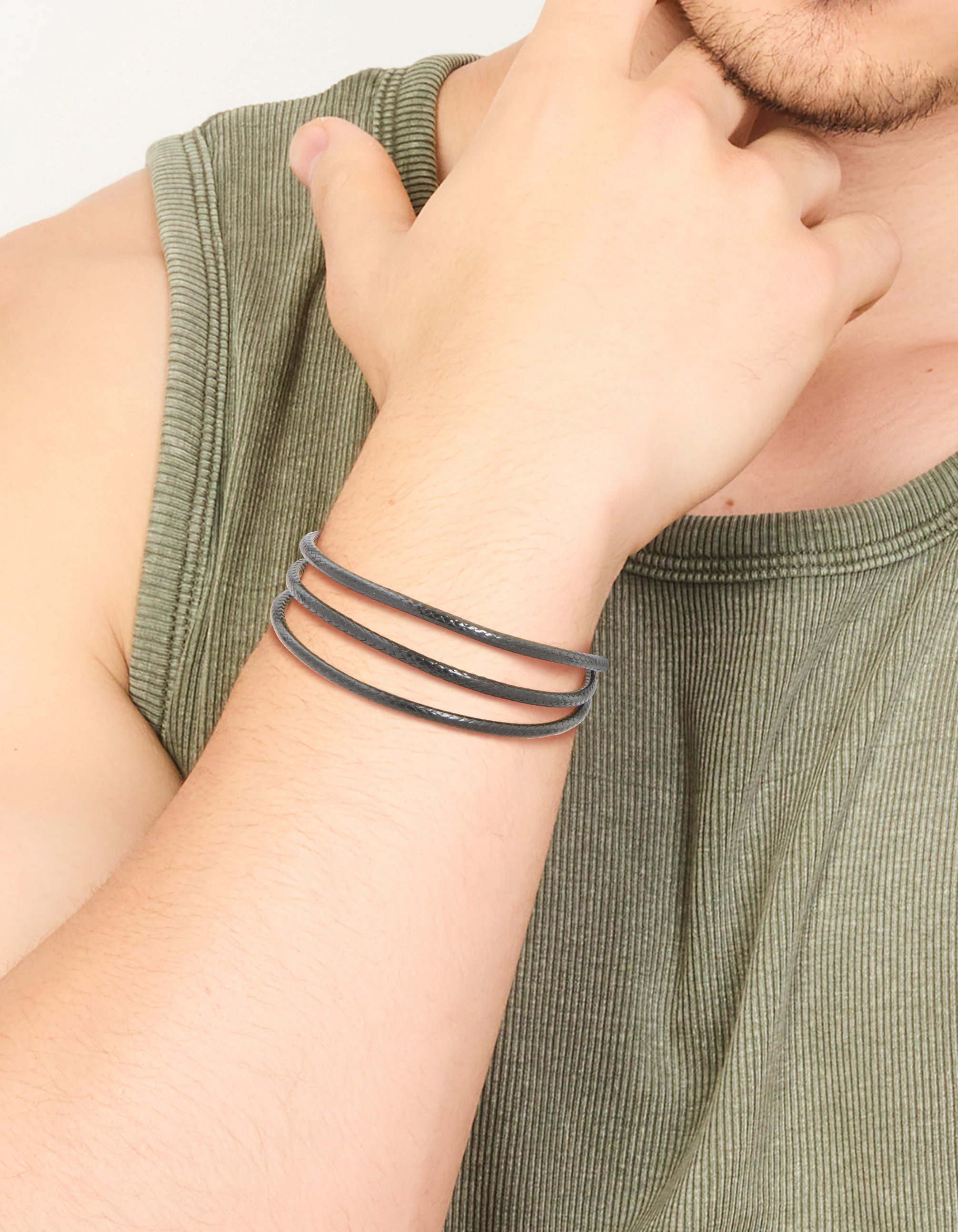 Mens Waterproof Stainless Steel Cord Wrap Bracelet - Image 2