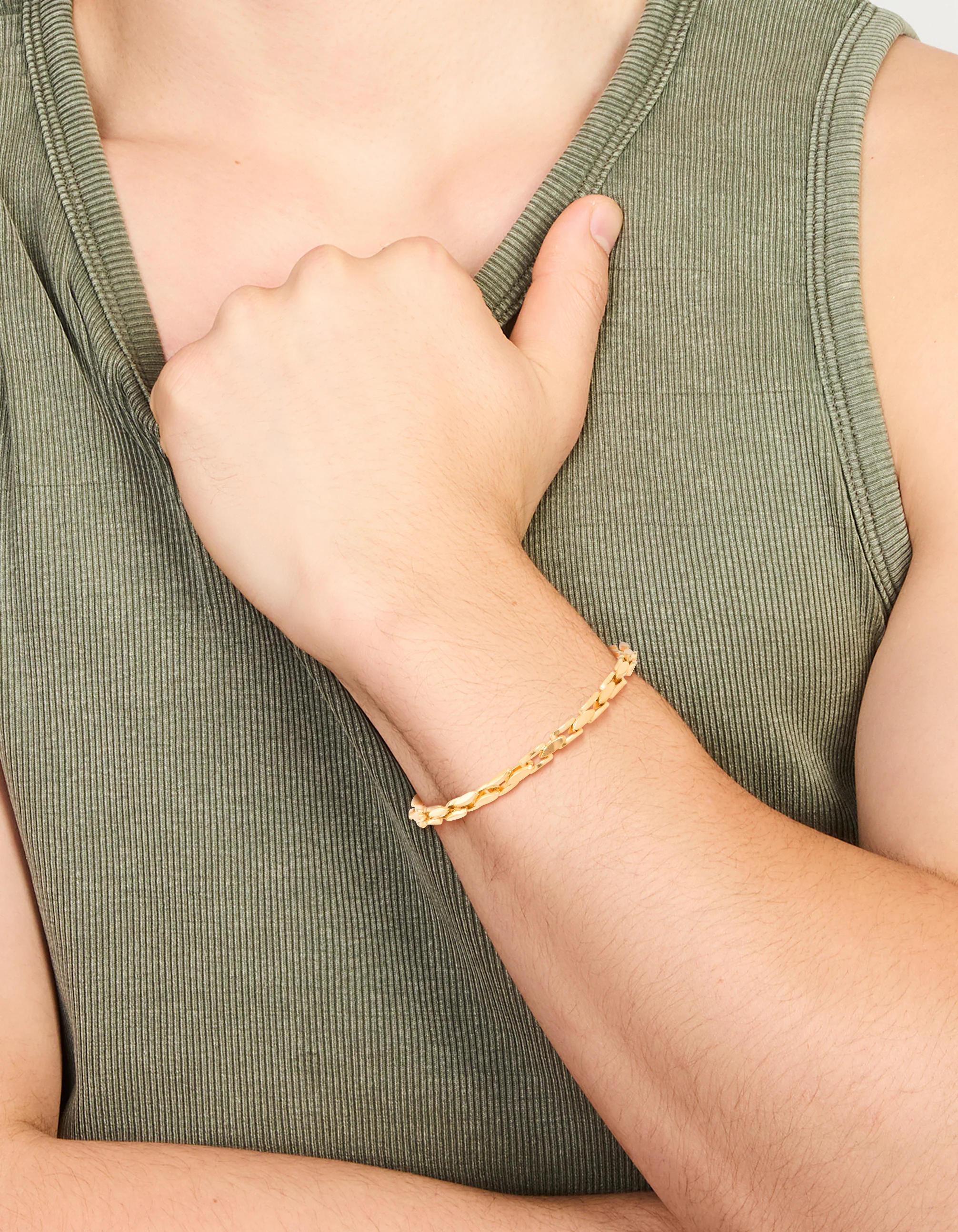 Mens Waterproof  Gold Plated Stainless Steel Detailed Chain Link Bracelet - Image 2