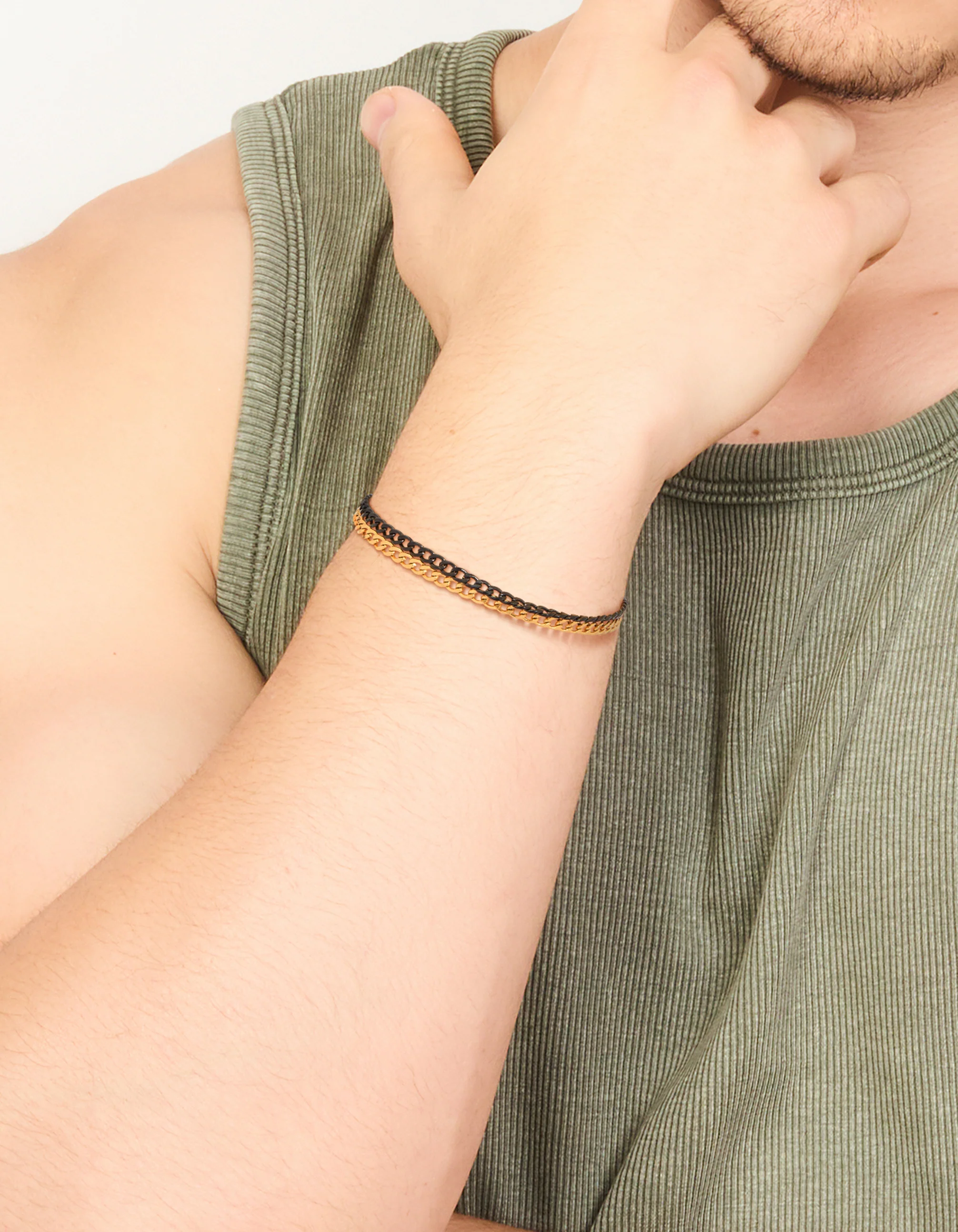 Mens Waterproof Gold Plated Stainless Steel & Black Coated Metal Double Chain Bracelet - Image 2