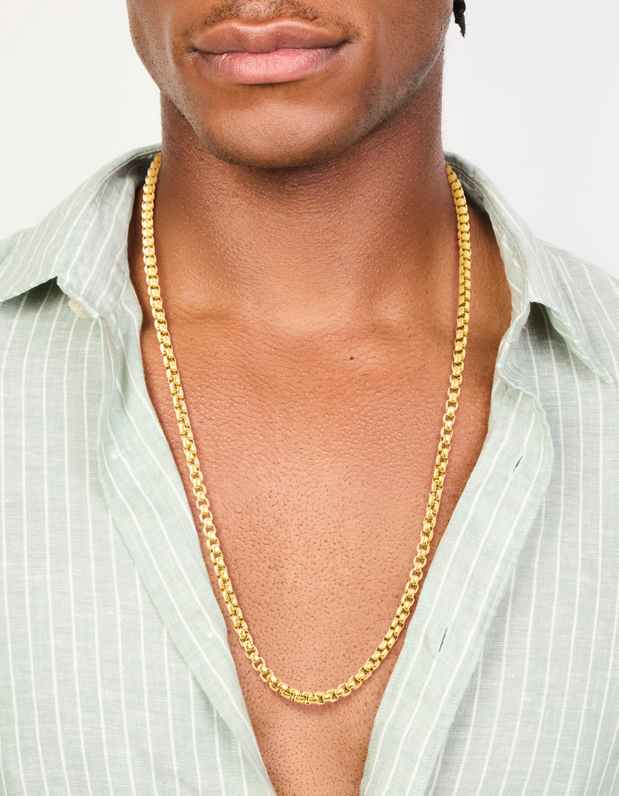 Mens Waterproof Gold Plated Stainless Steel Large Smooth Box Chain Necklace - Image 2