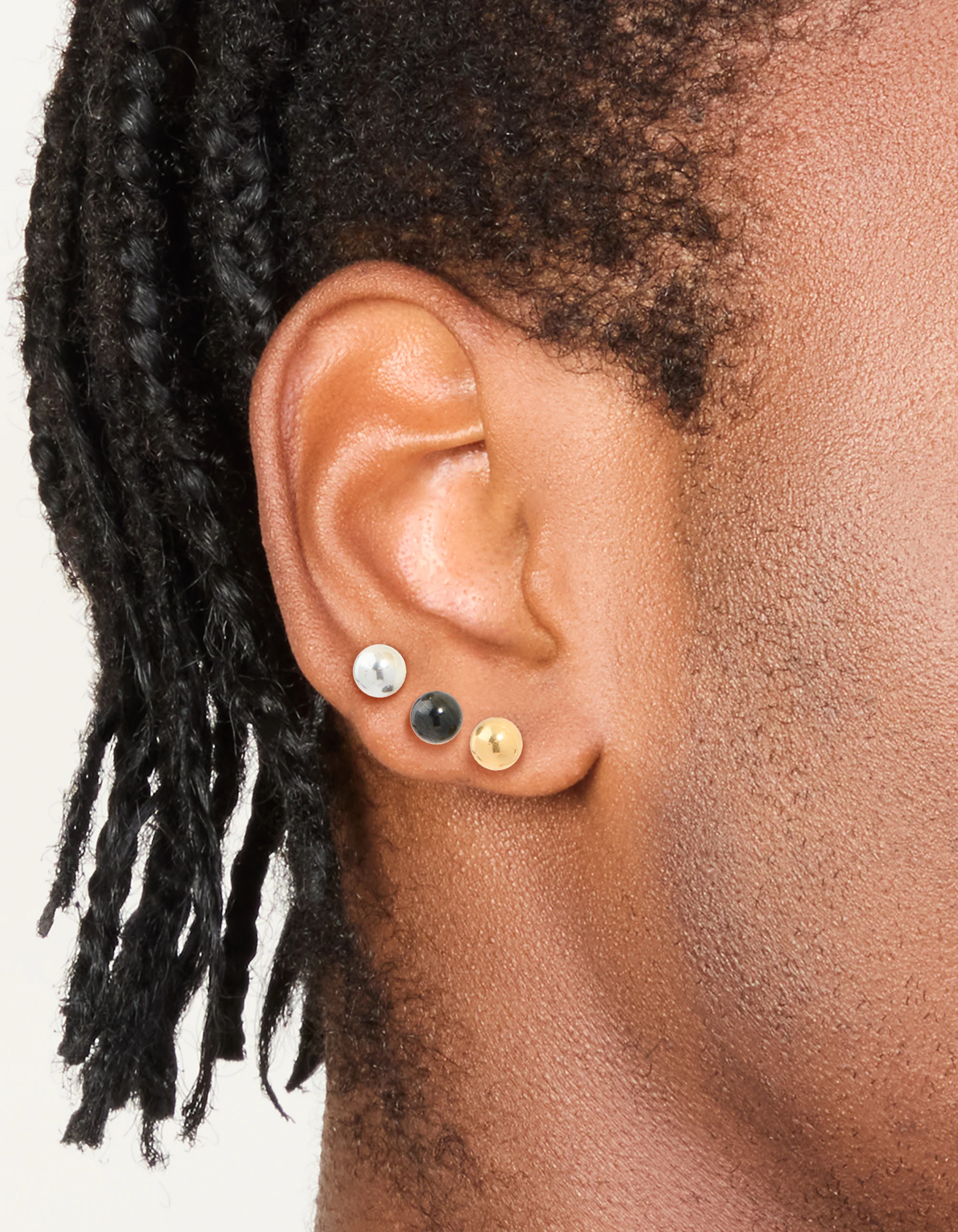 Mens Waterproof Stainless Steel Mixed Metal Ball Stud Earrings 3 Pack - Image 2