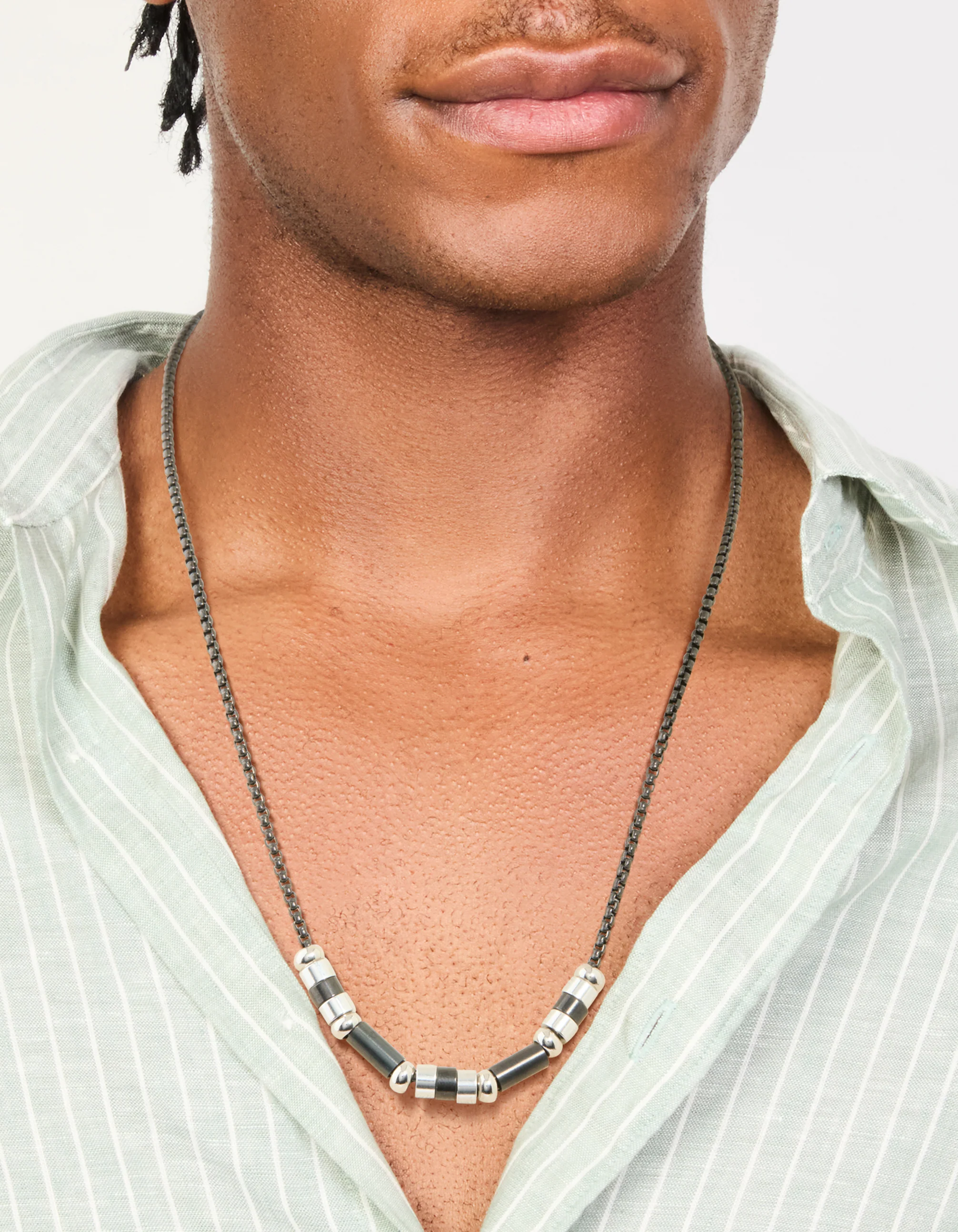 Mens Waterproof Stainless Steel Mixed Rondelle Necklace - Image 2