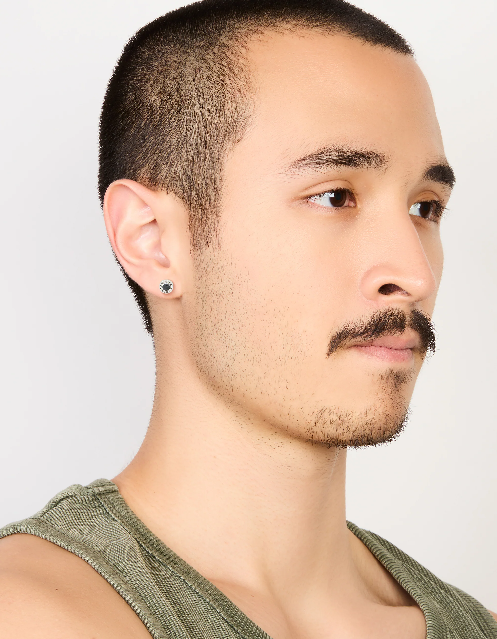 Mens Waterproof Stainless Steel Roman Numeral Round Stud Earrings - Image 3