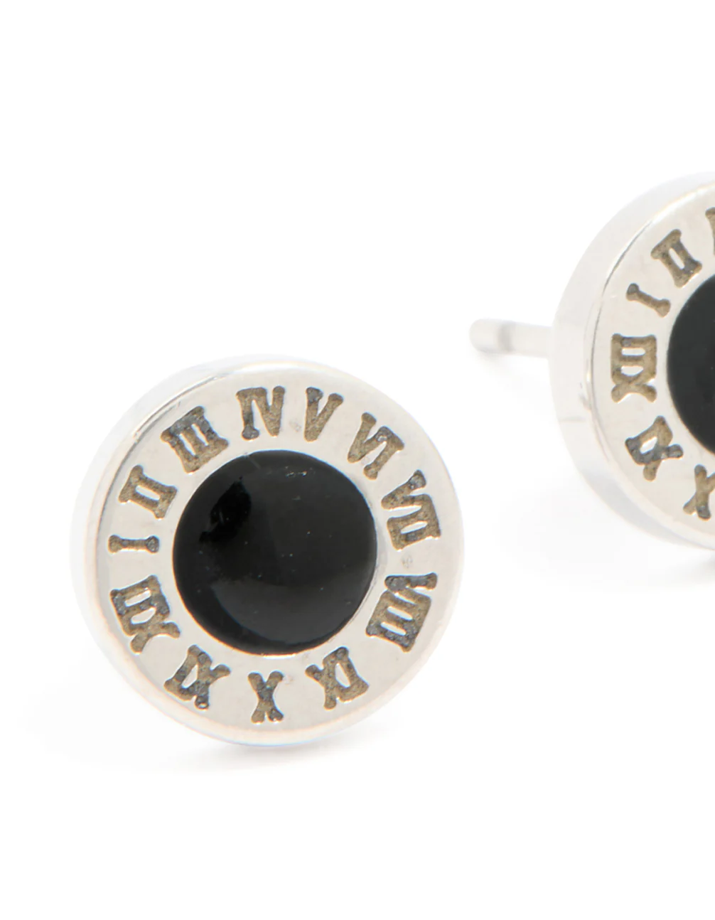 Mens Waterproof Stainless Steel Roman Numeral Round Stud Earrings - Image 4