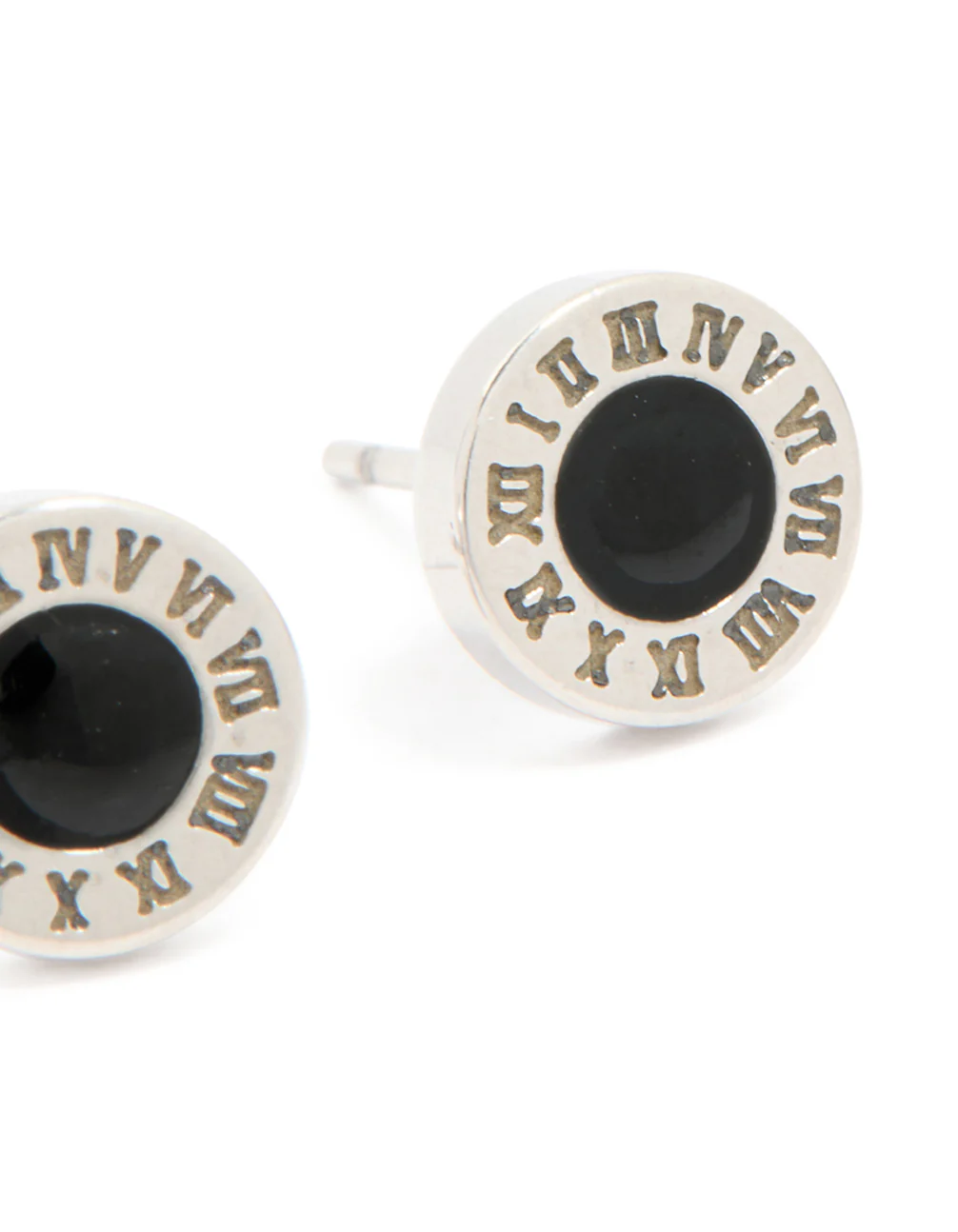 Mens Waterproof Stainless Steel Roman Numeral Round Stud Earrings - Image 5