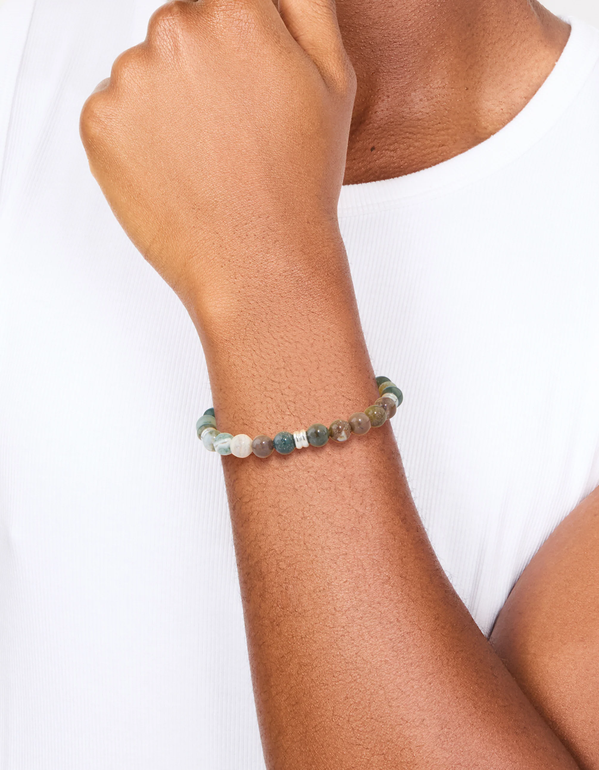 Mens Waterproof Stainless Steel Semi Precious Beaded Bracelet - Image 2