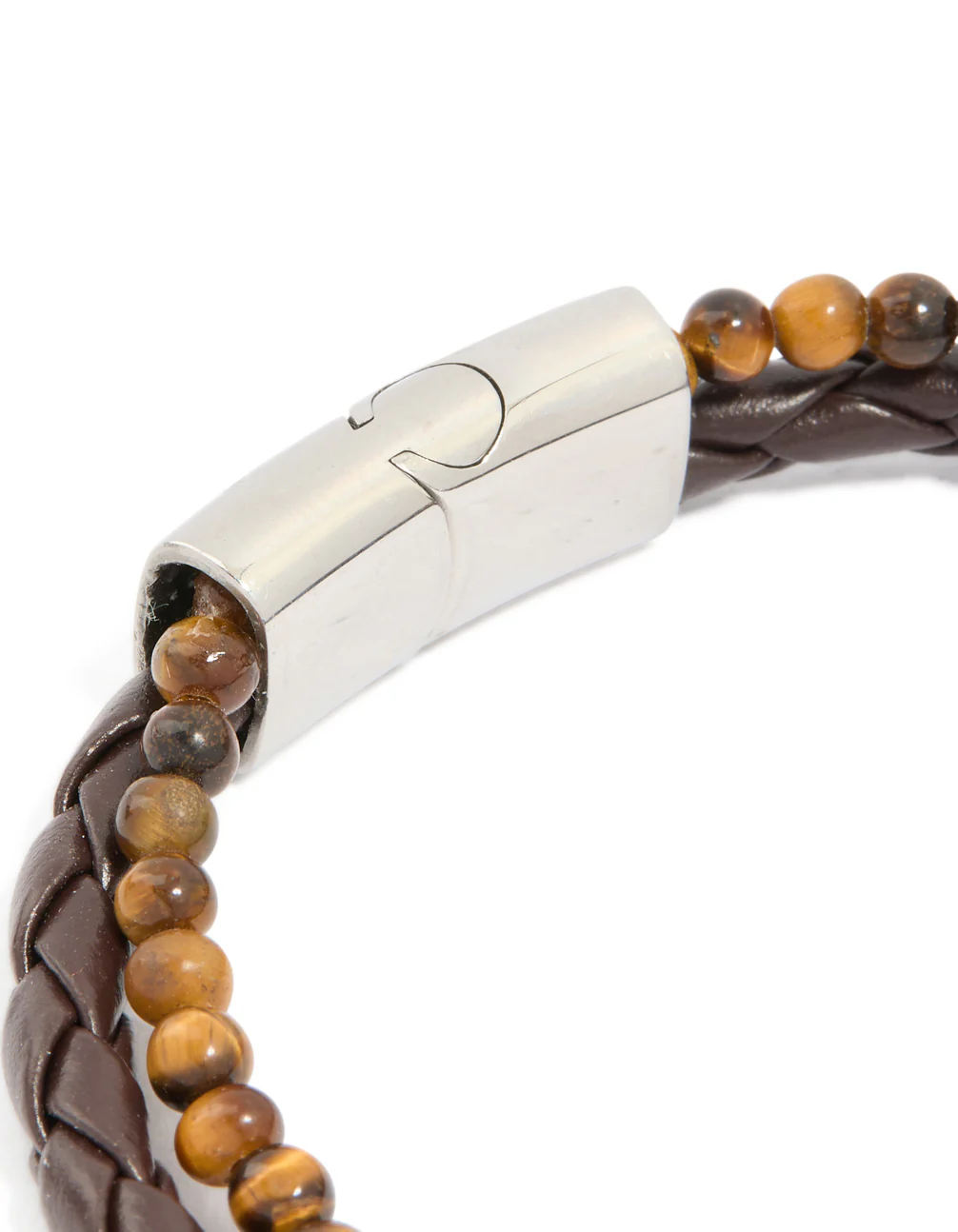 Mens Waterproof Stainless Steel Semi Precious Beaded & Braided Bracelet - Image 3