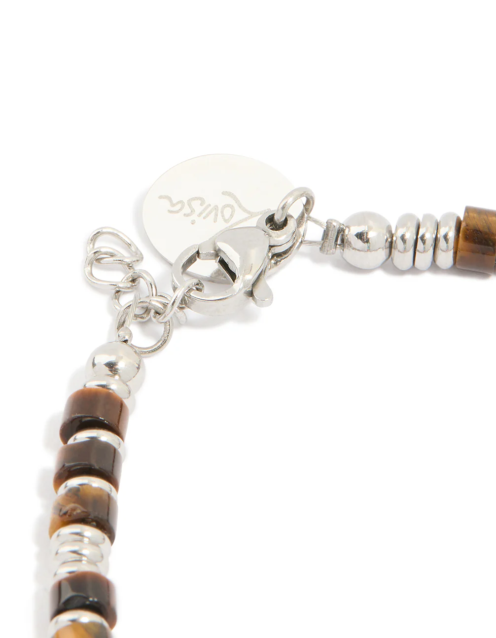 Mens Waterproof Stainless Steel Semi Precious Tiger's Eye Beaded Bracelet - Image 5