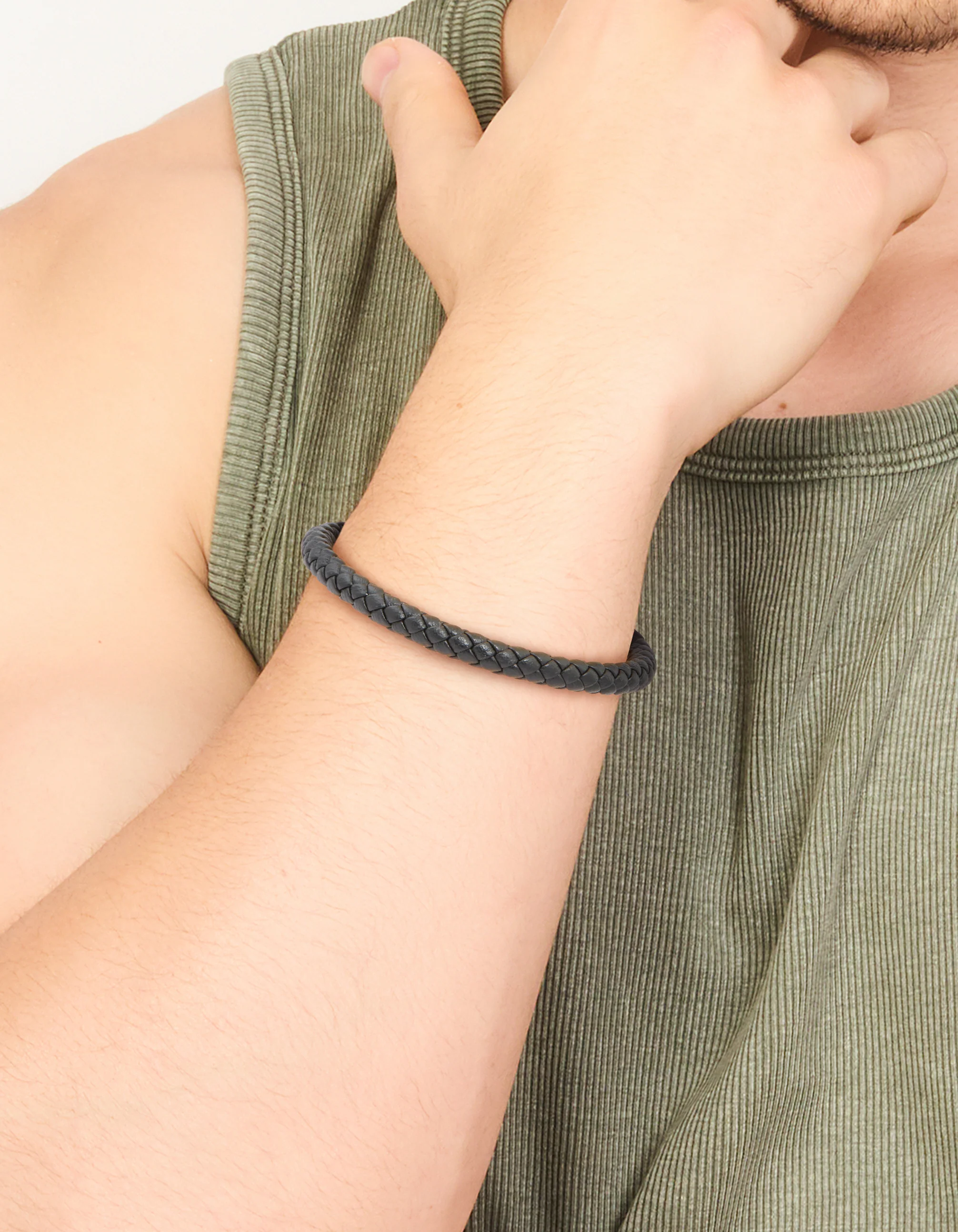 Mens Waterproof Stainless Steel Single Braided Cord Bracelet - Image 2
