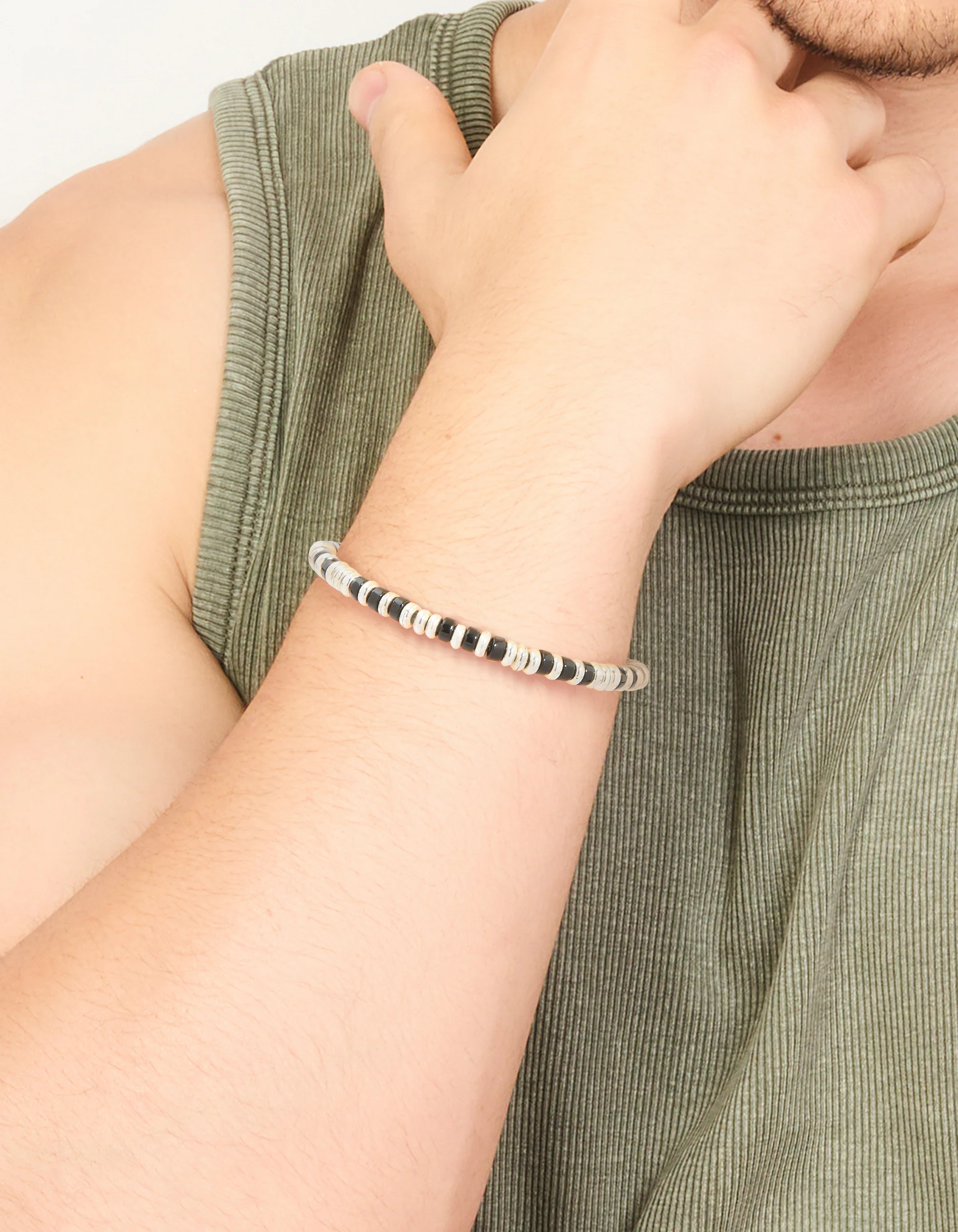 Mens Waterproof Stainless Steel Small Semi Precious Bead Bracelet - Image 2