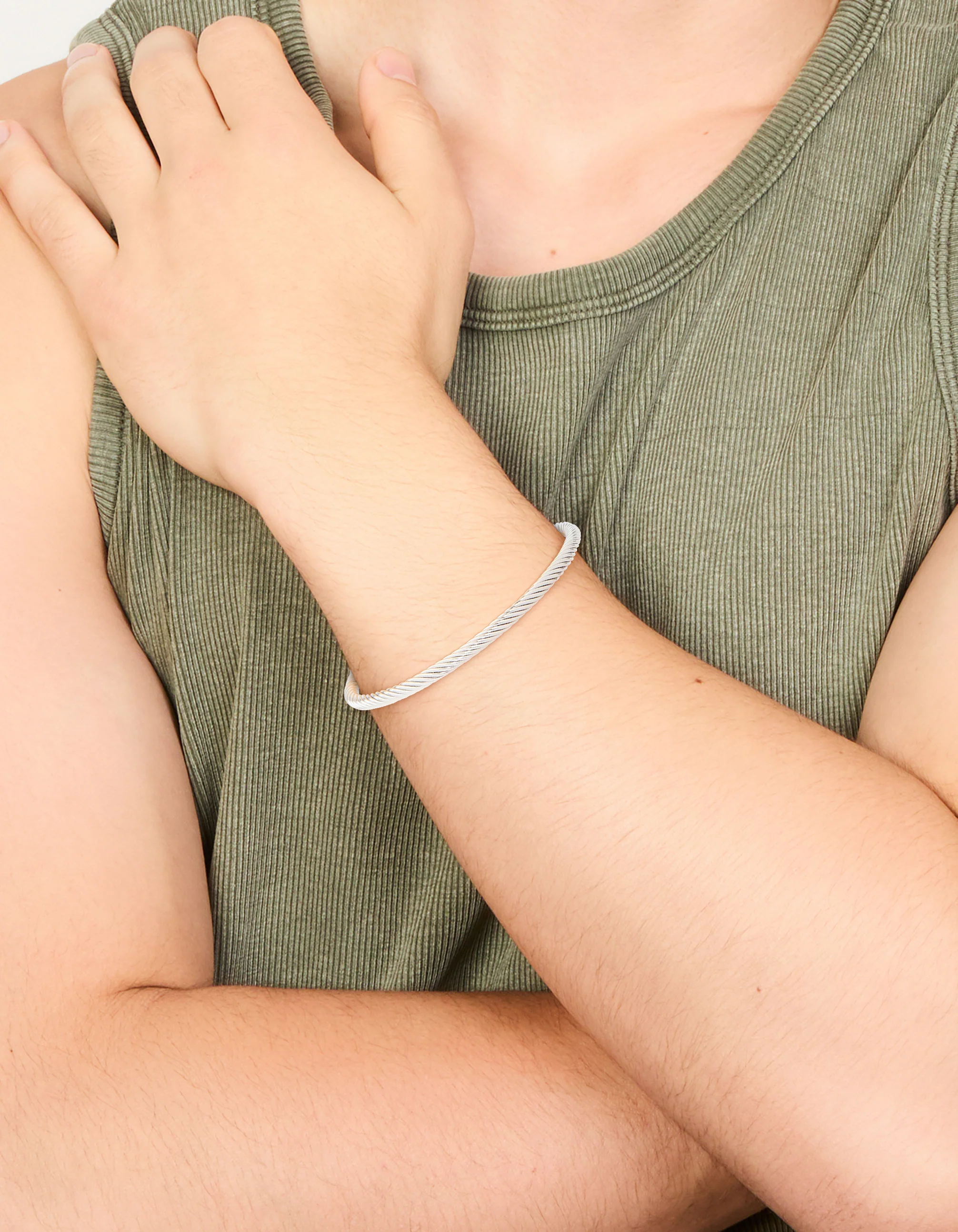 Mens Waterproof Stainless Steel Small Wire Twist Wrist Cuff - Image 2