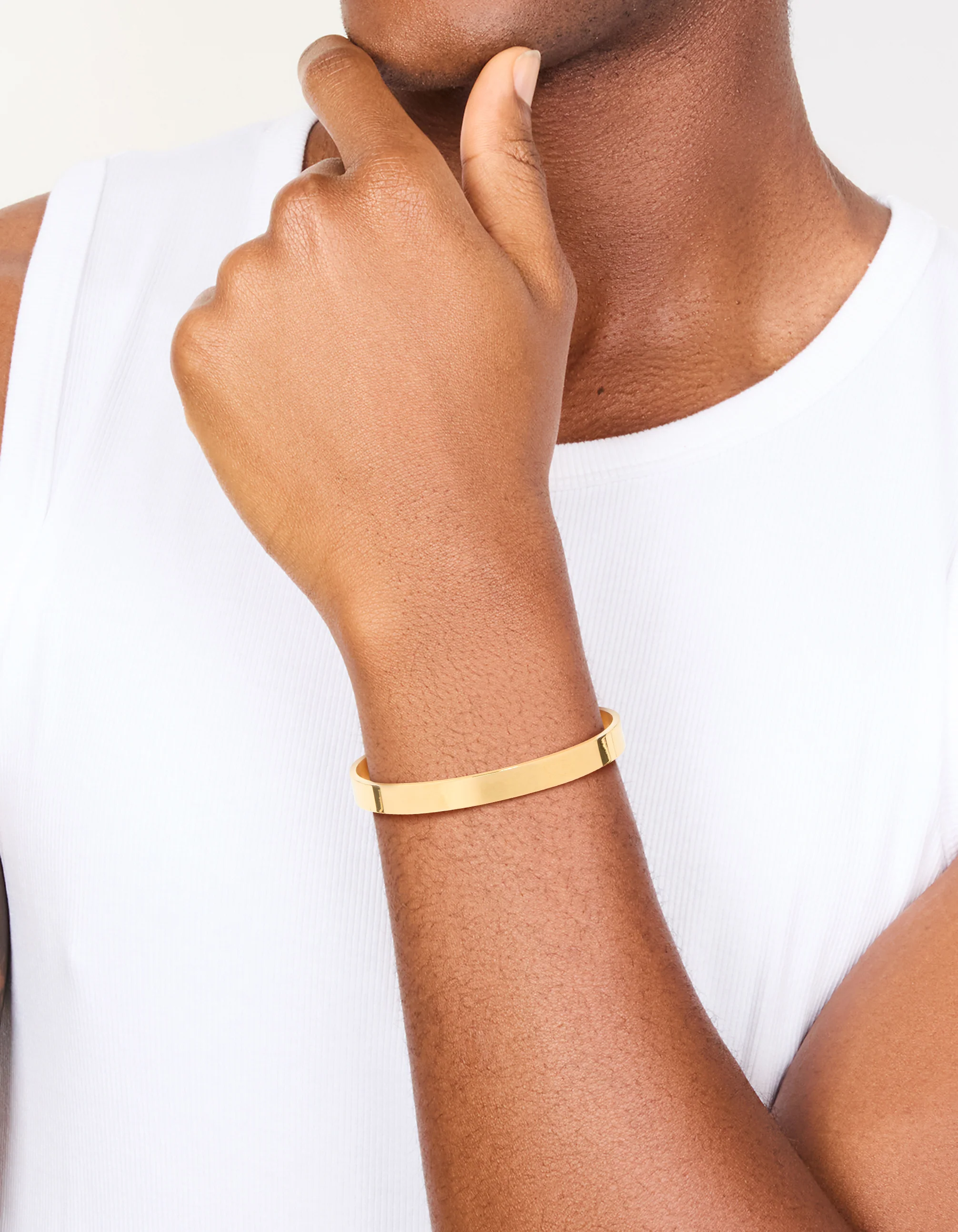 Mens Waterproof Gold Plated Stainless Steel Smooth Flat Wrist Cuff - Image 2