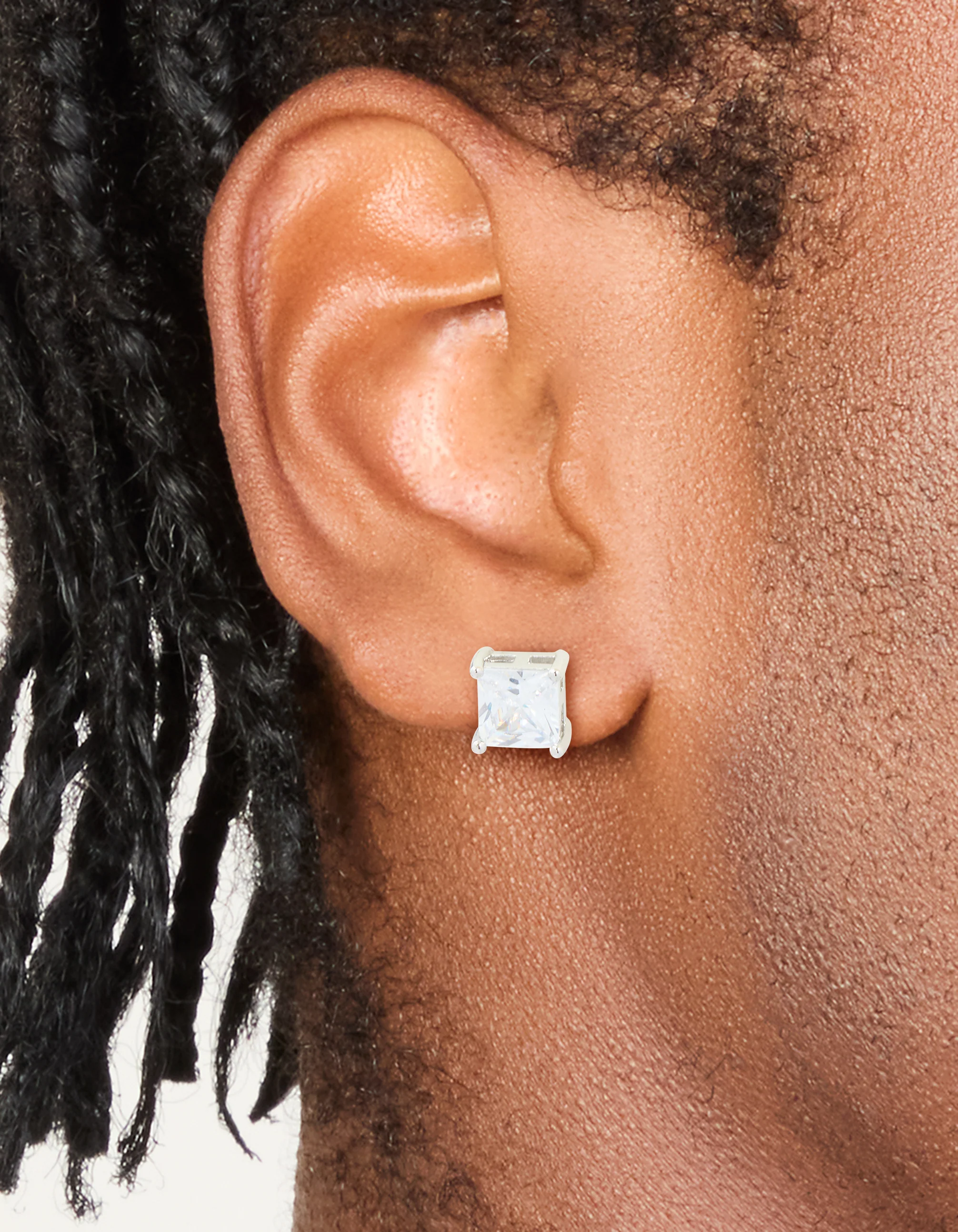 Mens Waterproof Stainless Steel Square Cubic Zirconia Stud Earrings - Image 2