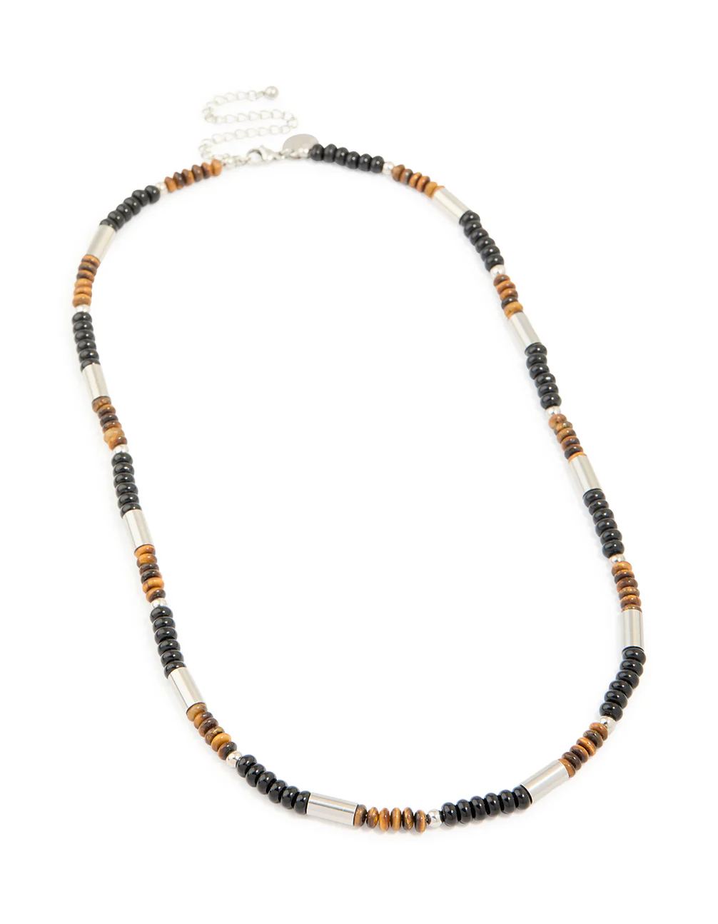 Mens Waterproof Stainless Steel Tigers Eye Semi Precious Stone & Black Beaded Necklace - Image 4