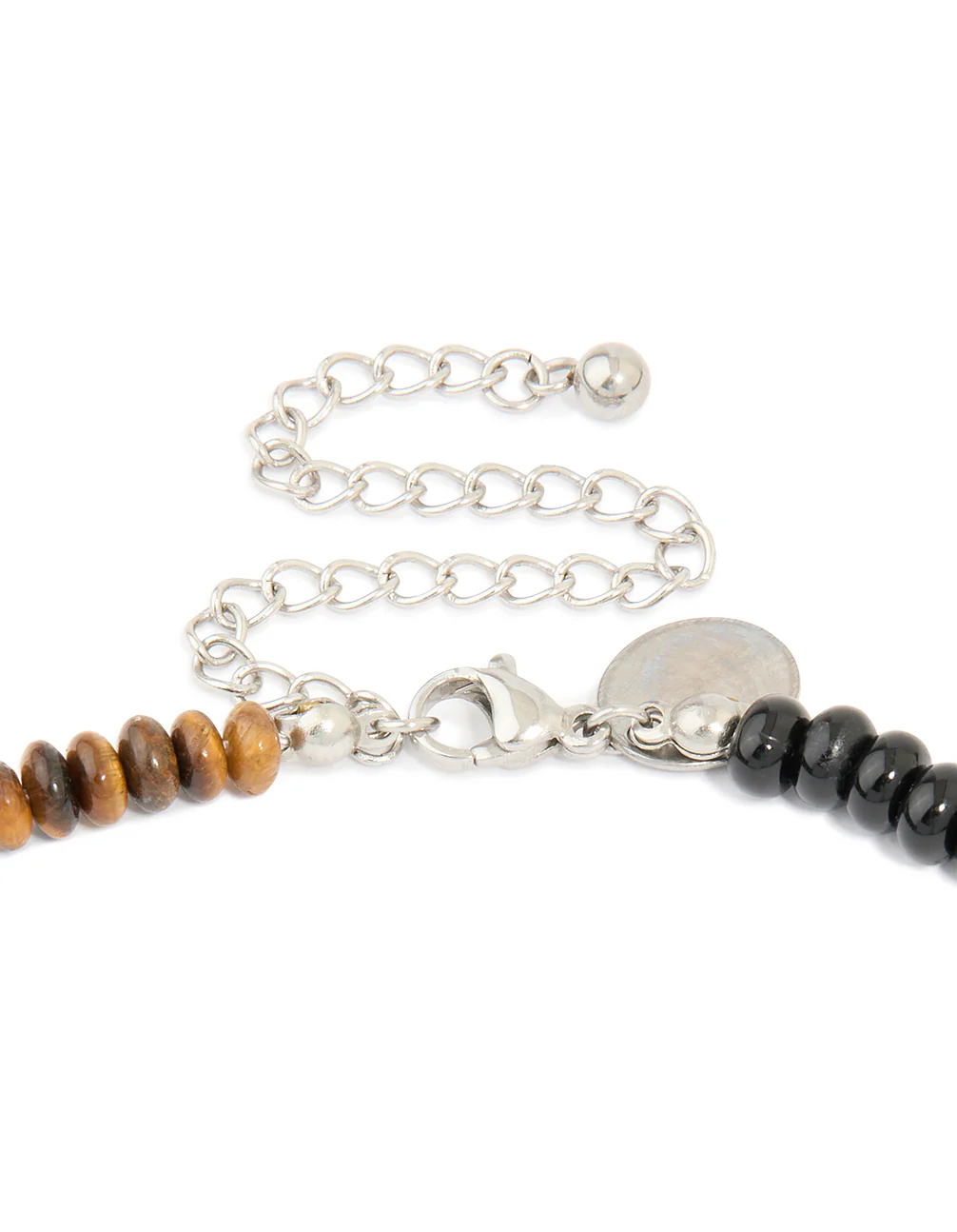 Mens Waterproof Stainless Steel Tigers Eye Semi Precious Stone & Black Beaded Necklace - Image 5