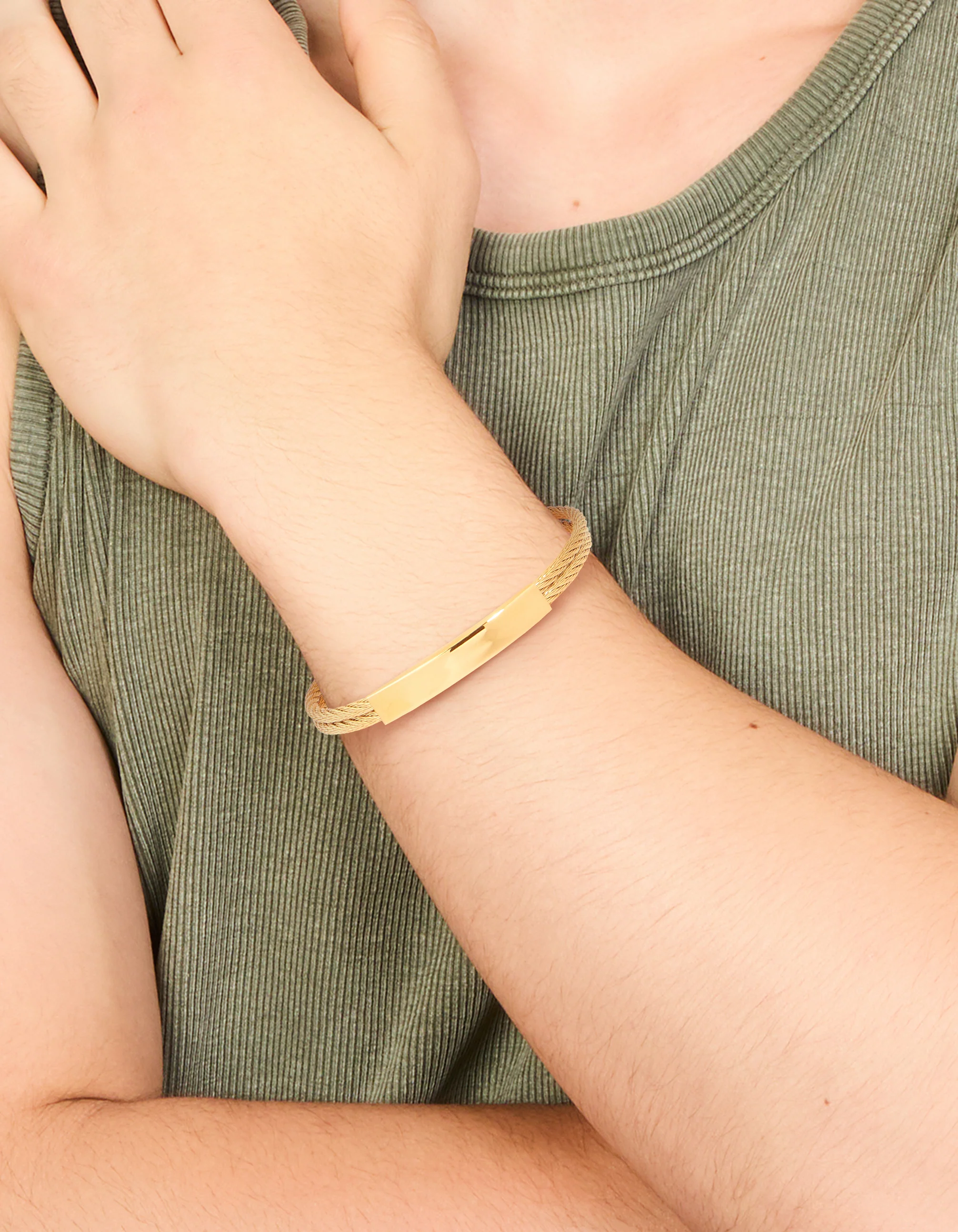 Mens Waterproof Gold Plated Stainless Steel Twin Wire Twist Wrist Cuff - Image 2