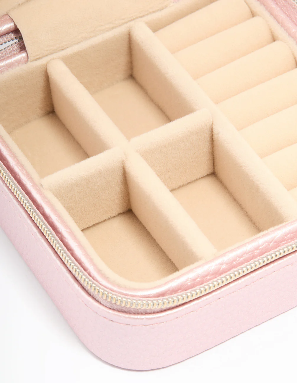 Metallic Pink PU Leather Pebbled Square Jewellery Case - Image 2