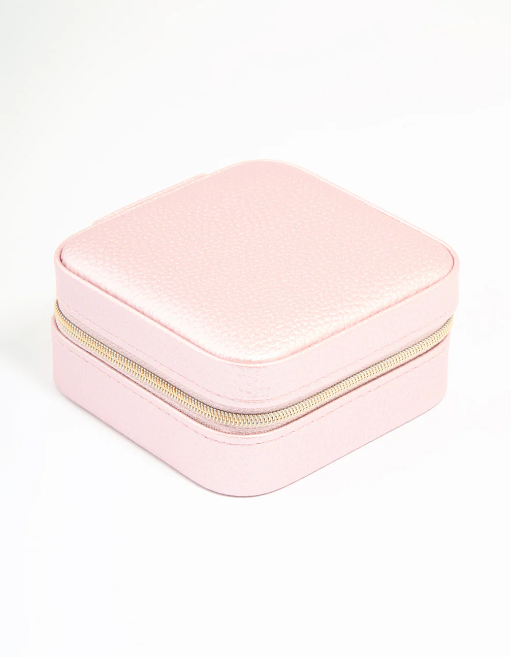 Metallic Pink PU Leather Pebbled Square Jewellery Case - Image 3