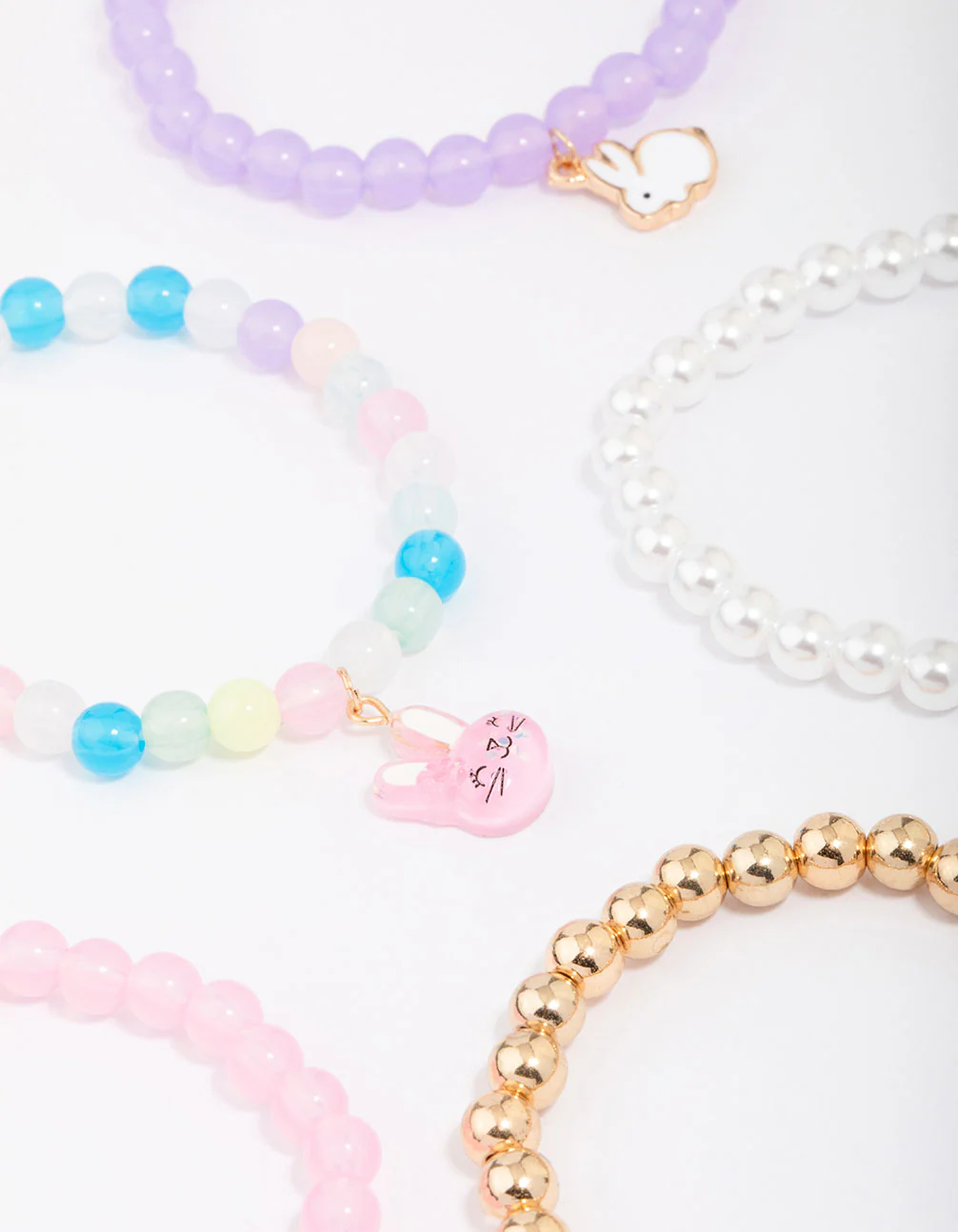 Kids Easter Bunny Flower Stretch Beaded Bracelets 5-Pack - Image 2