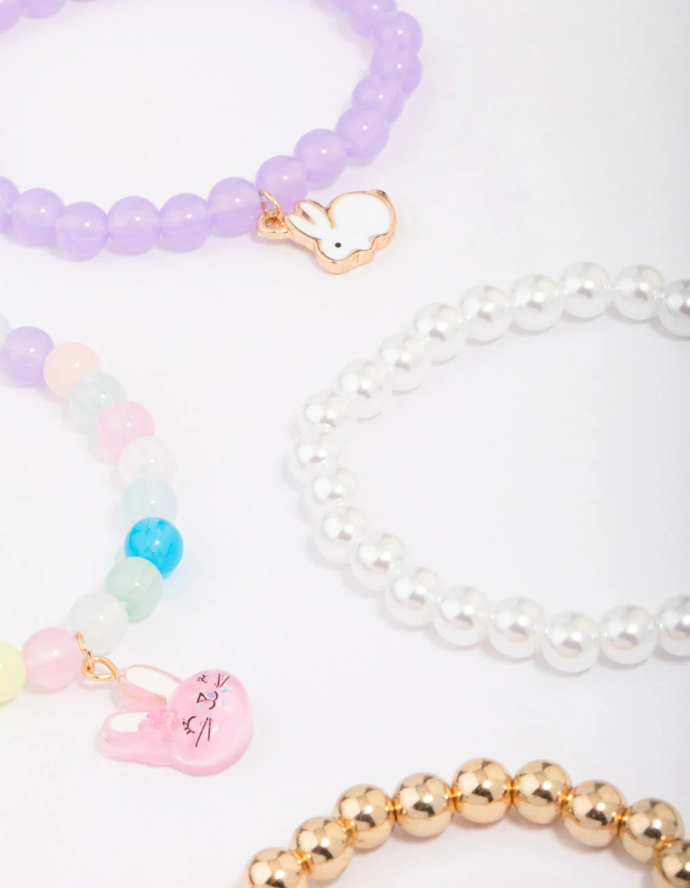 Kids Easter Bunny Flower Stretch Beaded Bracelets 5-Pack - Image 3
