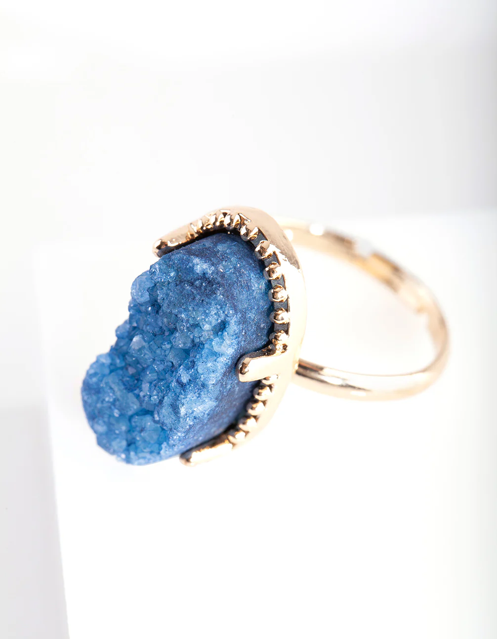 Gold Textured Blue Stone Ring - Image 2