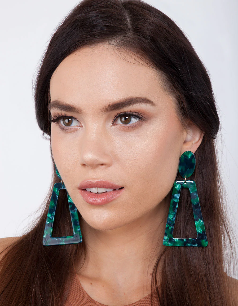 Deep Green Acrylic Oval Top Earrings - Image 2