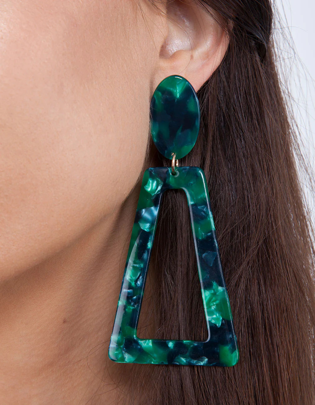 Deep Green Acrylic Oval Top Earrings - Image 3