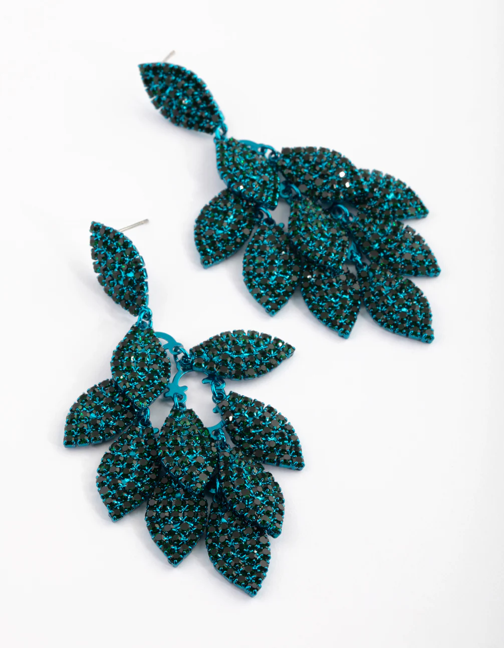 Matte Green Diamante Leaf Earrings - Image 3