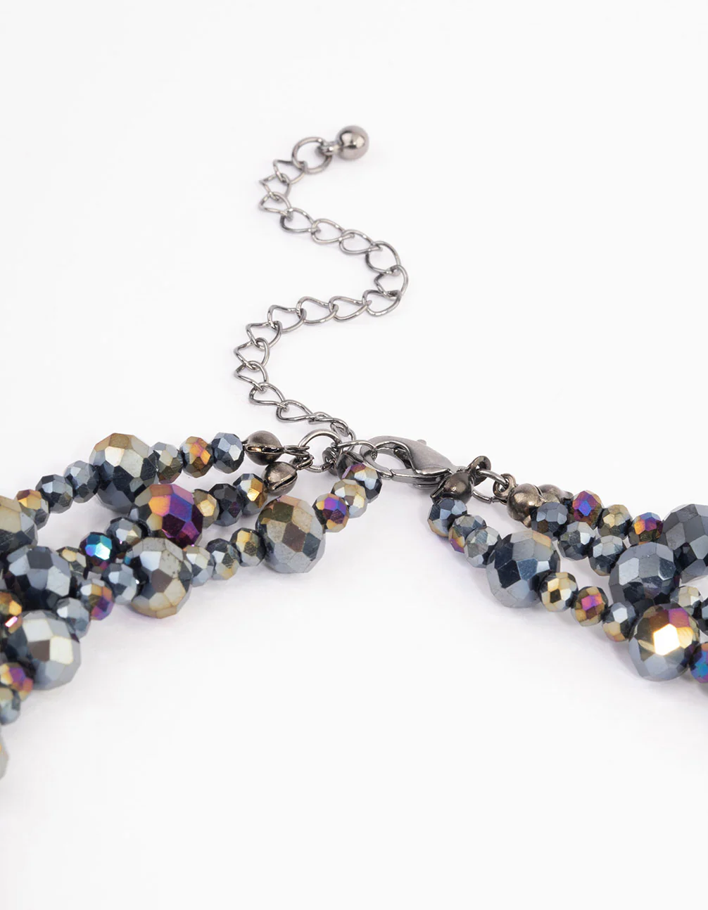 Gunmetal Triple Row Beaded & Facet Layered Necklace - Image 3