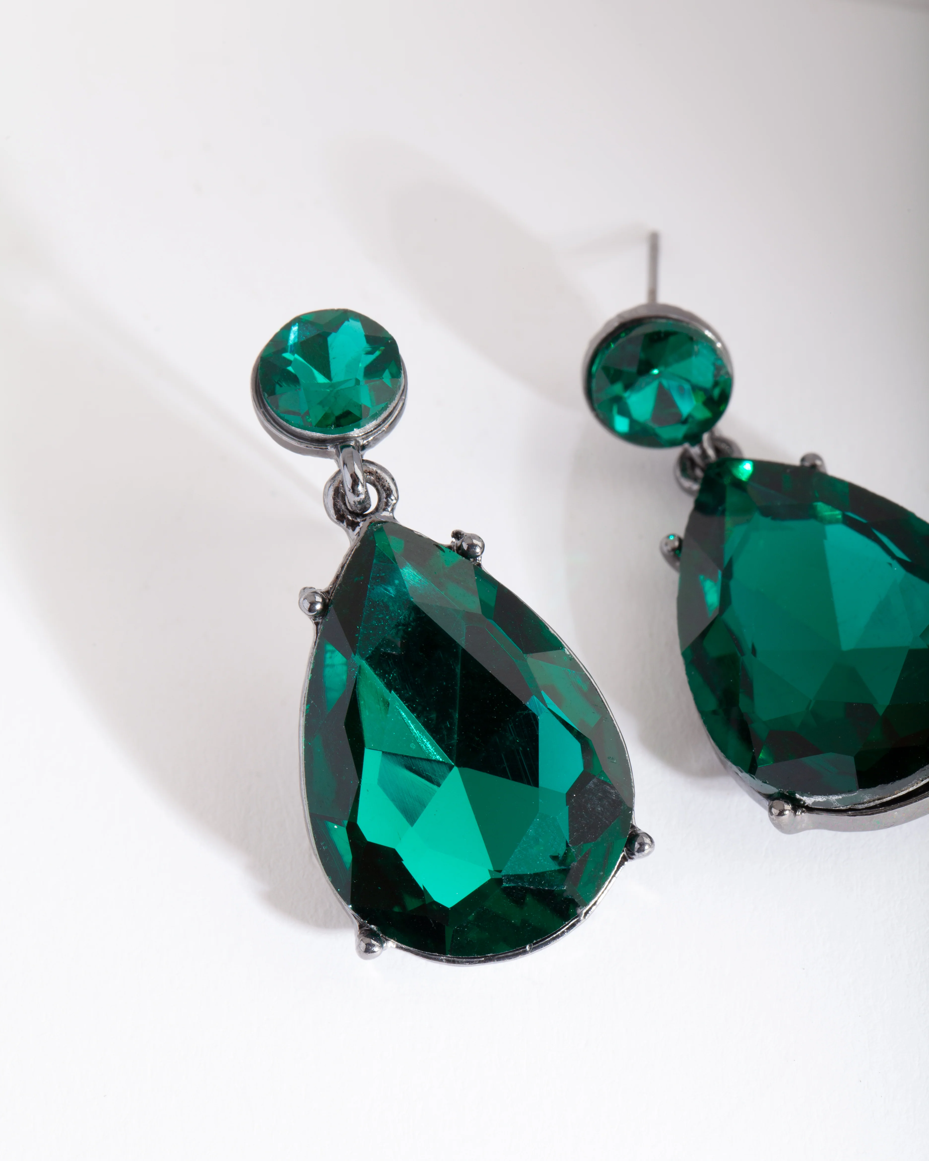 Green Gunmetal Teardrop Gem Earrings - Image 2