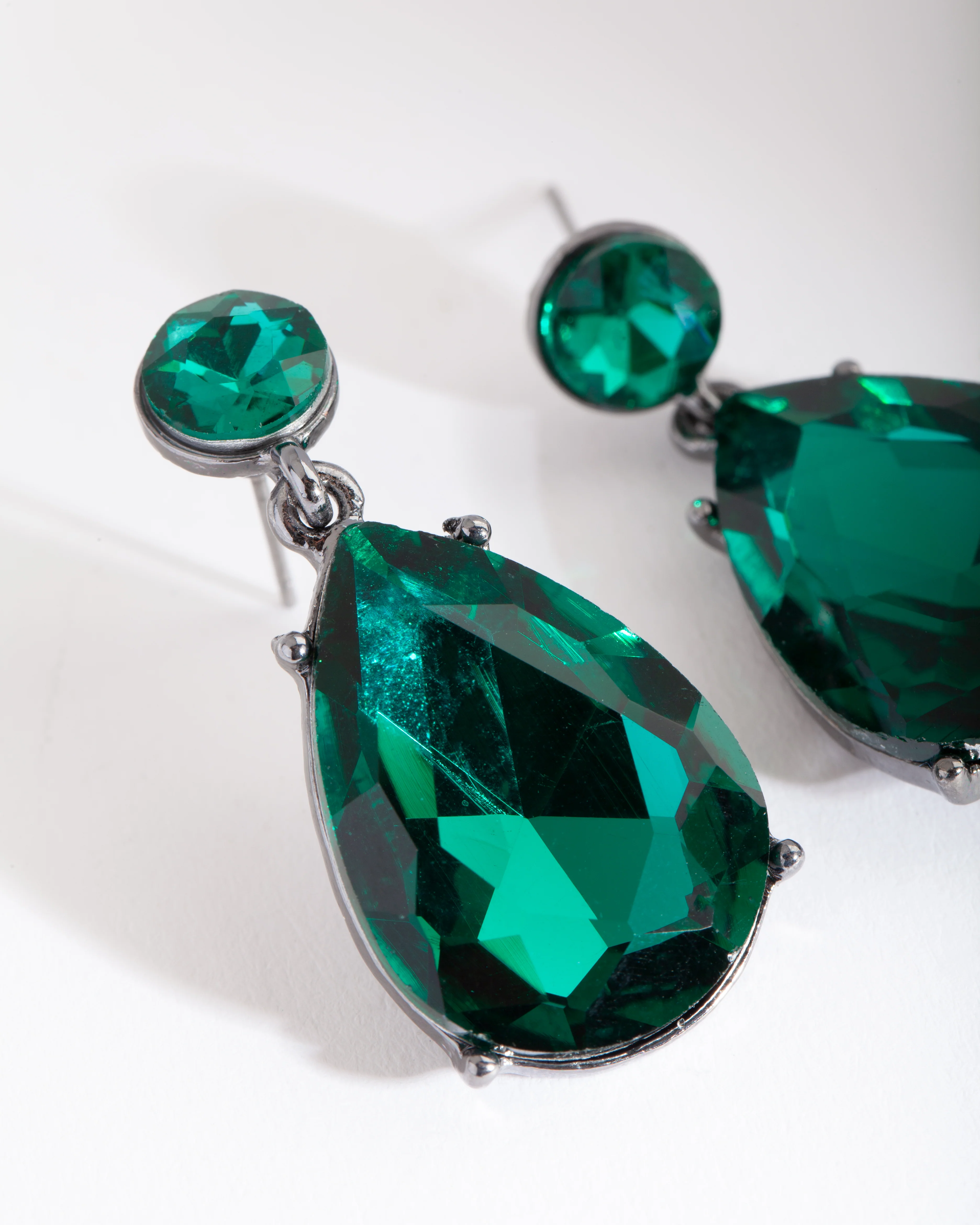 Green Gunmetal Teardrop Gem Earrings - Image 3