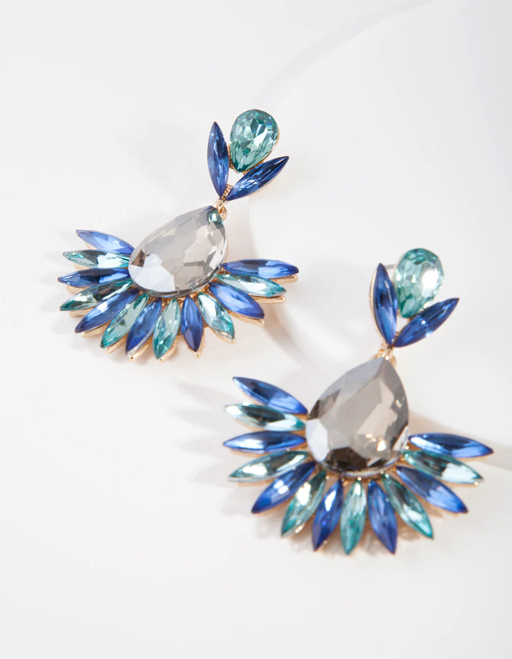 Gunmetal Blue Spike Diamante Drop Earrings - Image 2